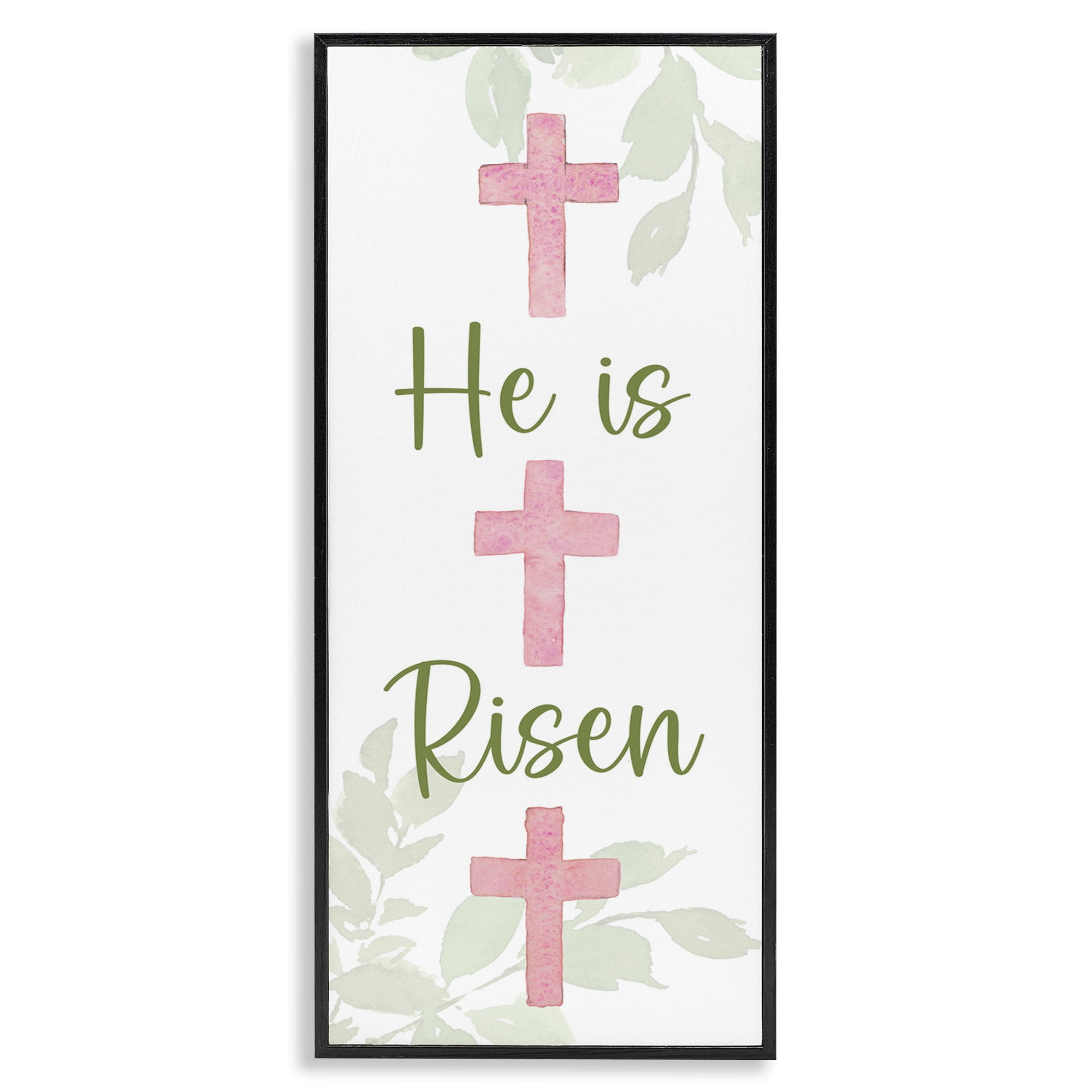 Stupell Industries He Is Risen Proverb Religious Painting Black Framed Art Print Wall Art, 13 x 30
