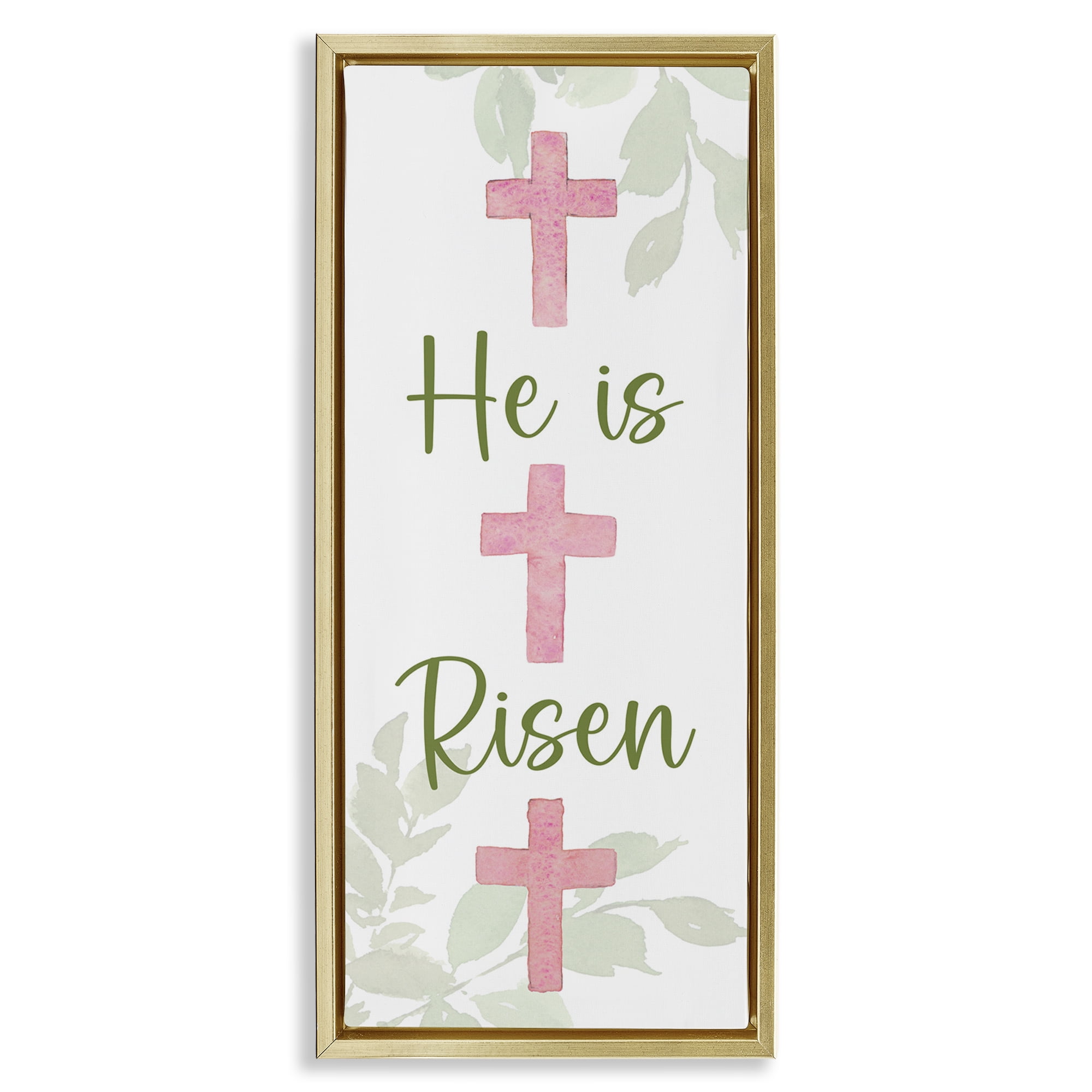 Stupell Industries He Is Risen Proverb Religious Painting Gold Floater Framed Art Print Wall Art, 15 x 31