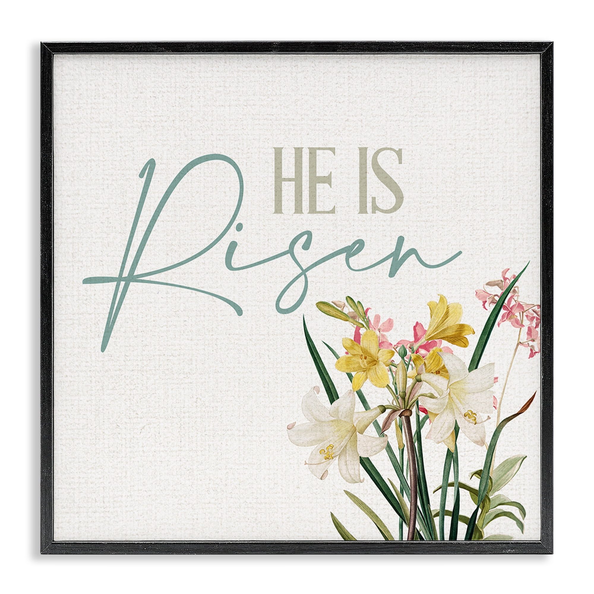 He Is Risen Religious Easter Holiday Flower Blossoms Black Framed Giclee Art, 24 x 24, By Kim Allen