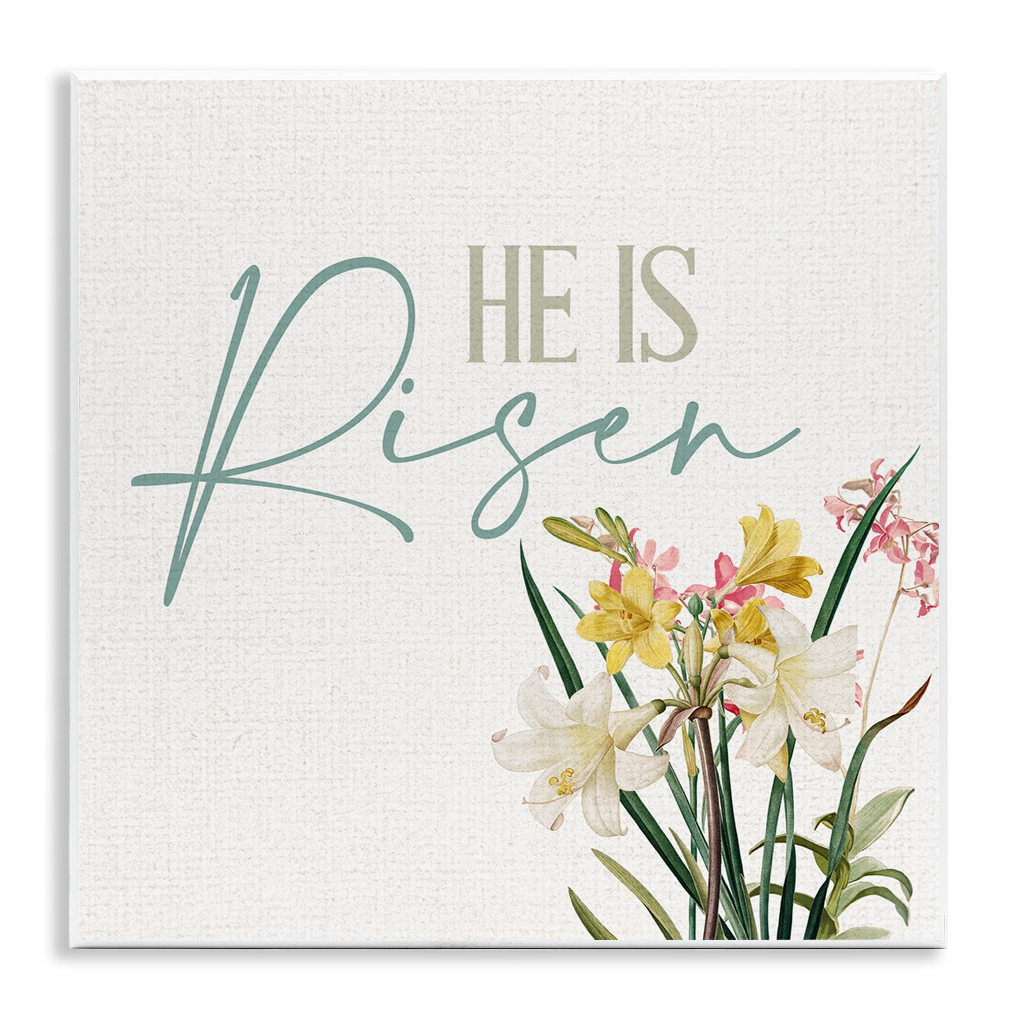 He Is Risen Religious Easter Holiday Flower Blossoms Wall Plaque Art, 12 x 12, By Kim Allen