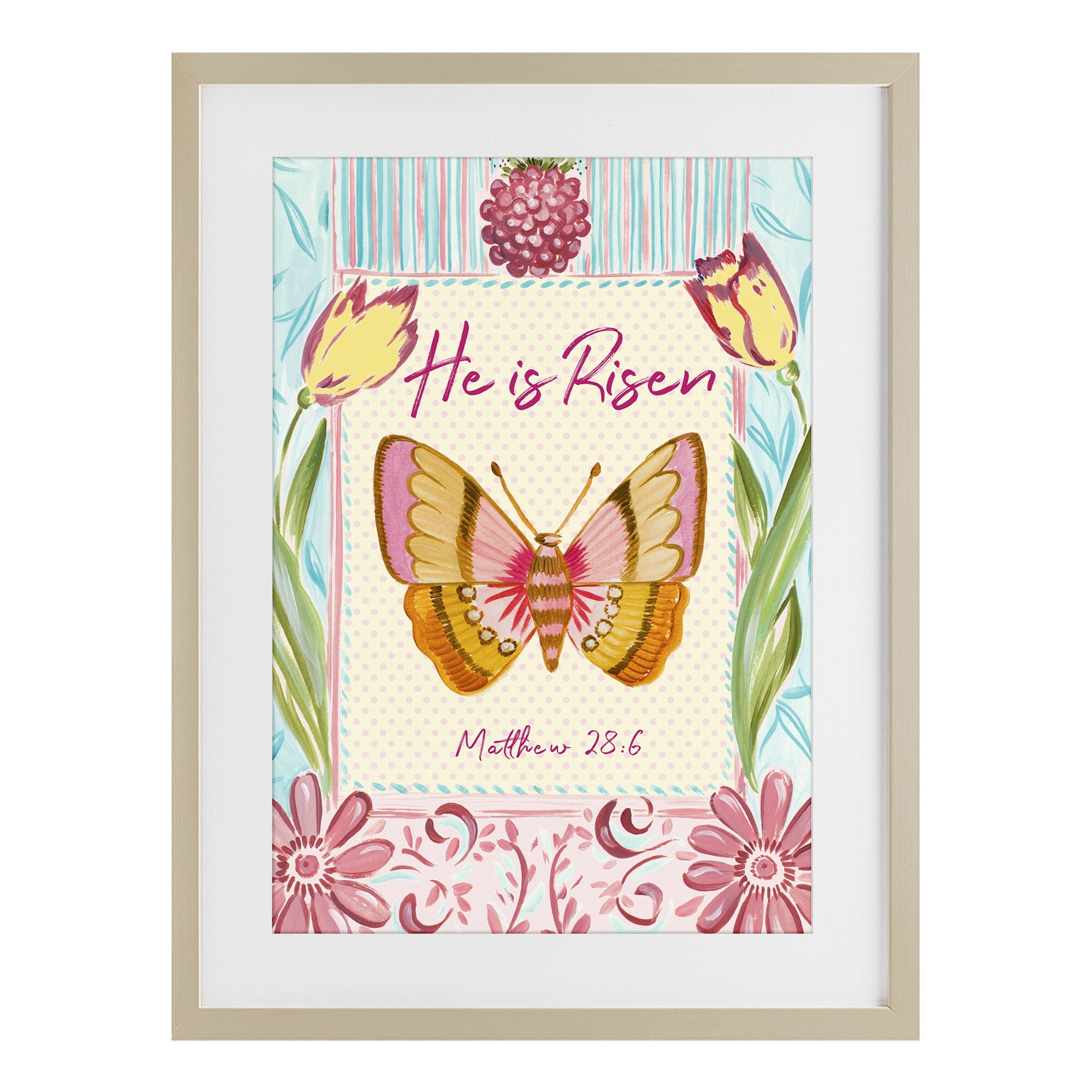 Stupell Industries He Is Risen with Butterfly Birch Framed Print Under Glass, design by Ani Del Sol