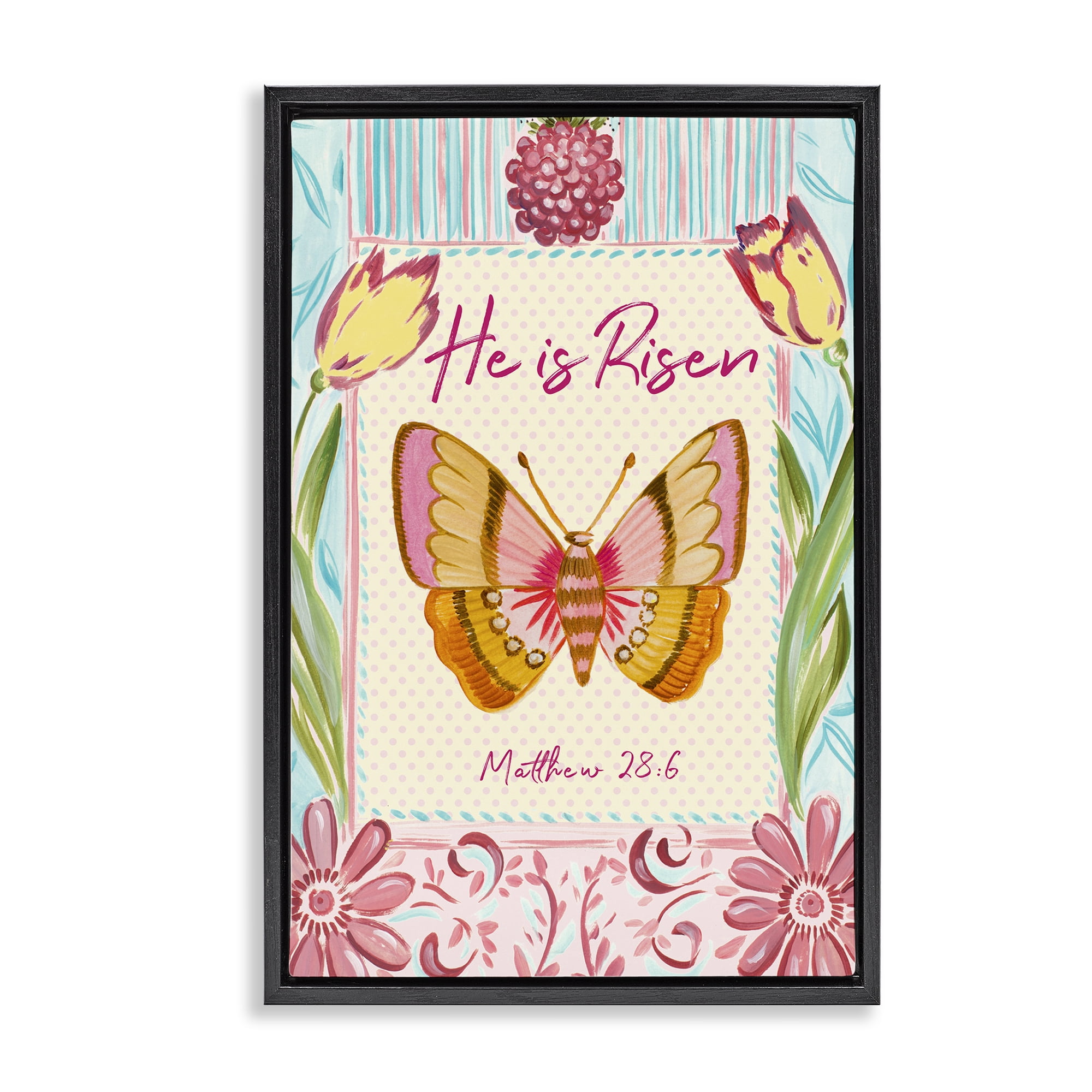 Stupell Industries He Is Risen with Butterfly Black Framed Floater Canvas Wall Art, design by Ani Del Sol