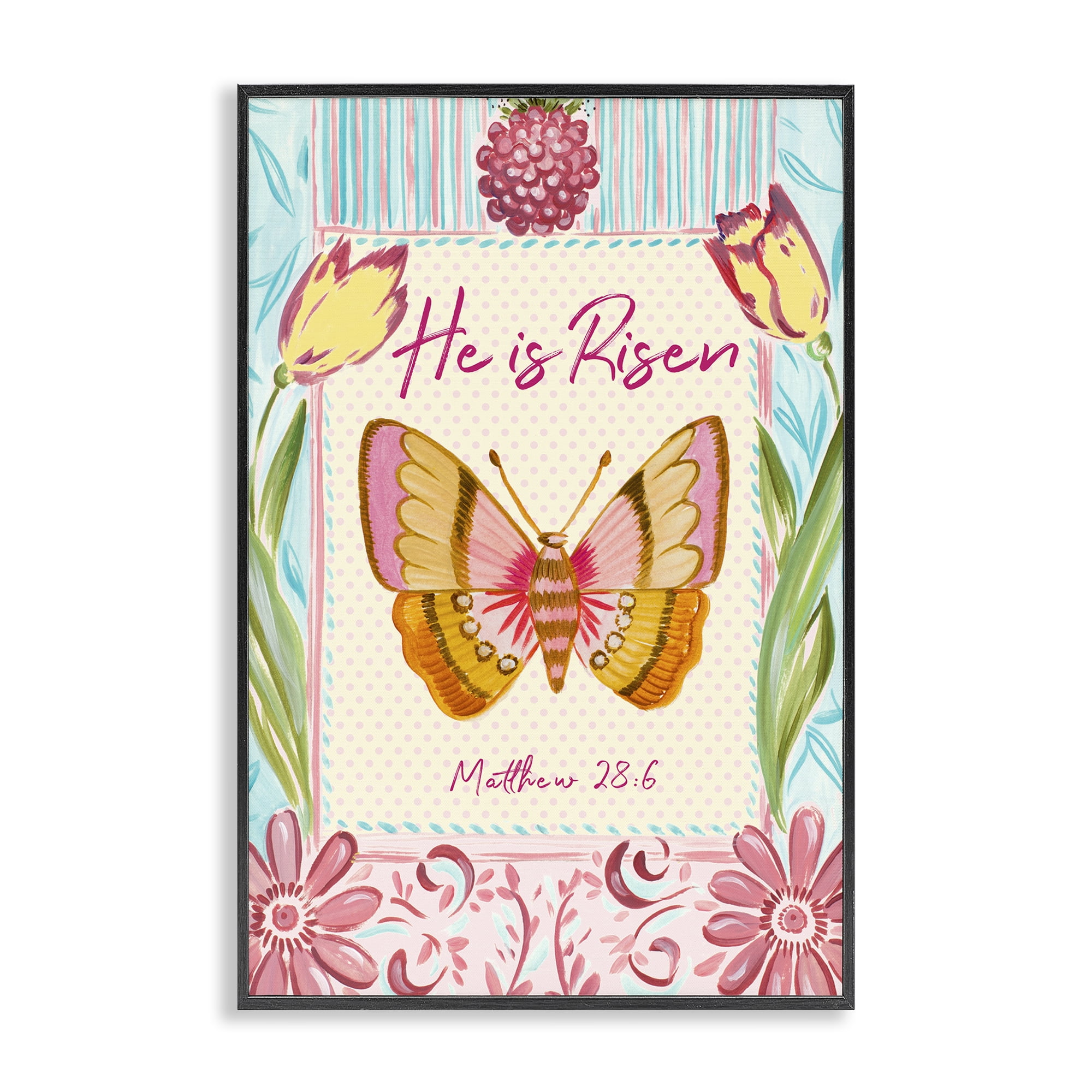 Stupell Industries He Is Risen with Butterfly Black Framed Giclee Art, design by Ani Del Sol