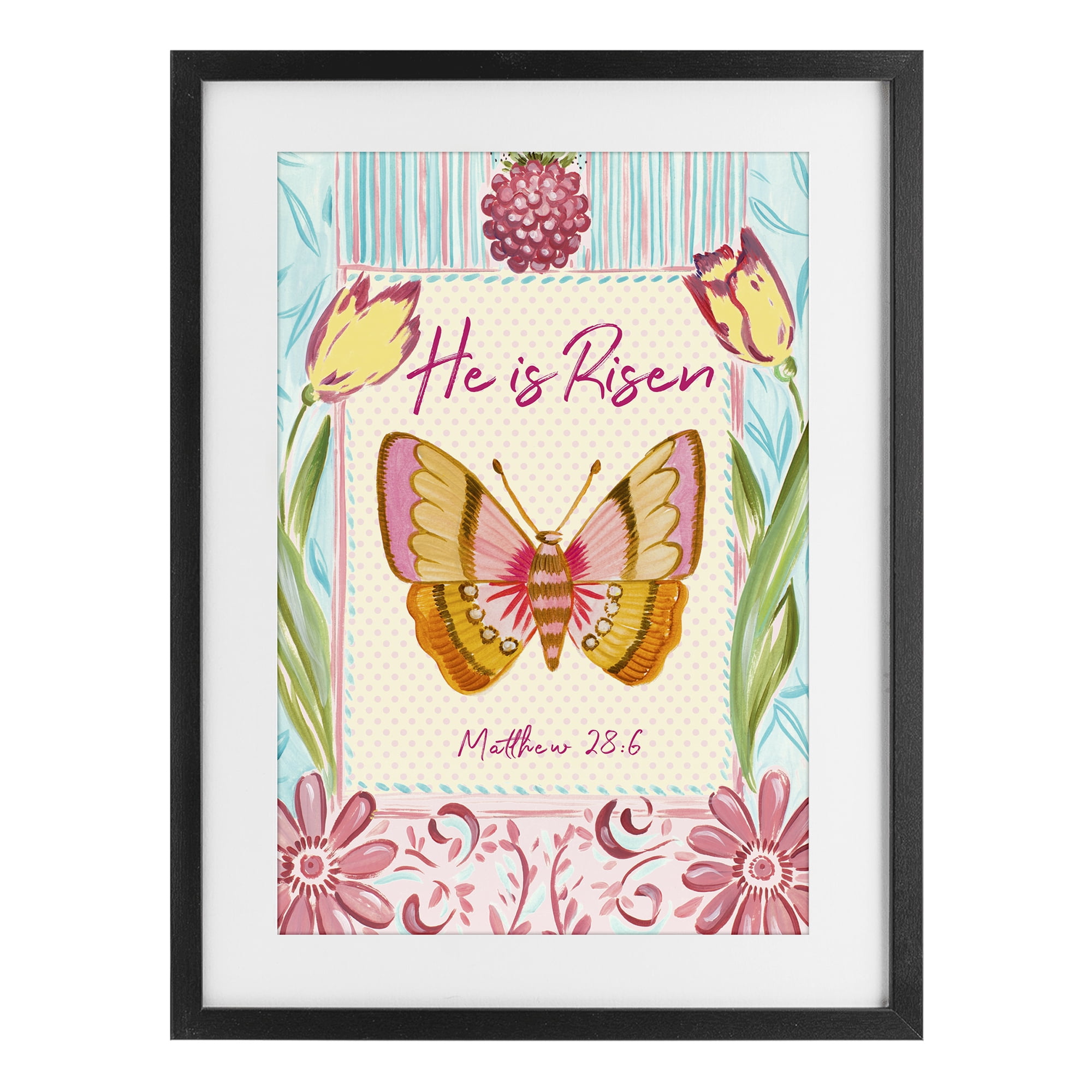 Stupell Industries He Is Risen with Butterfly Black Framed Print Under Glass, design by Ani Del Sol