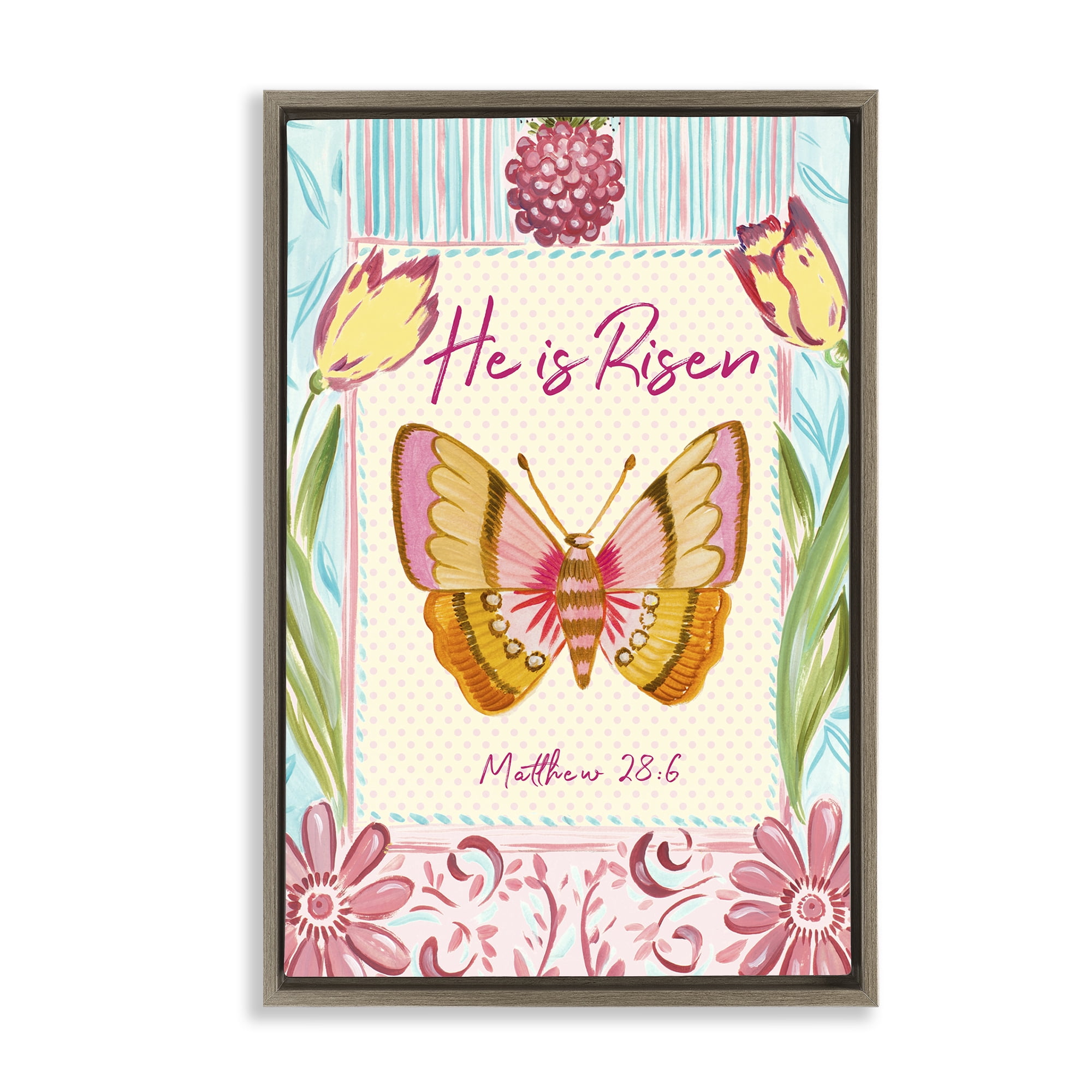 Stupell Industries He Is Risen with Butterfly Brown Framed Floater Canvas Wall Art, design by Ani Del Sol