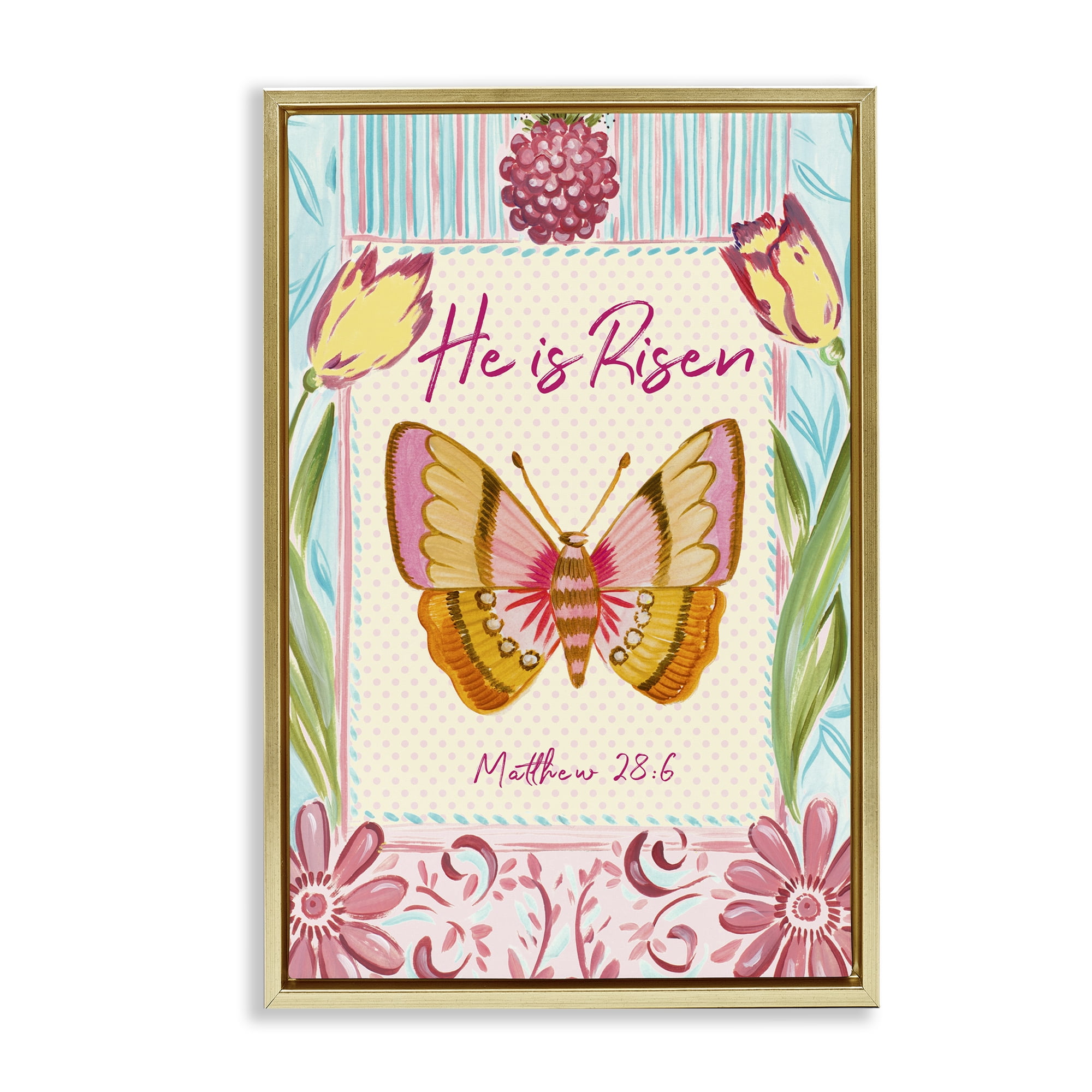 Stupell Industries He Is Risen with Butterfly Gold Framed Floater Canvas Wall Art, design by Ani Del Sol