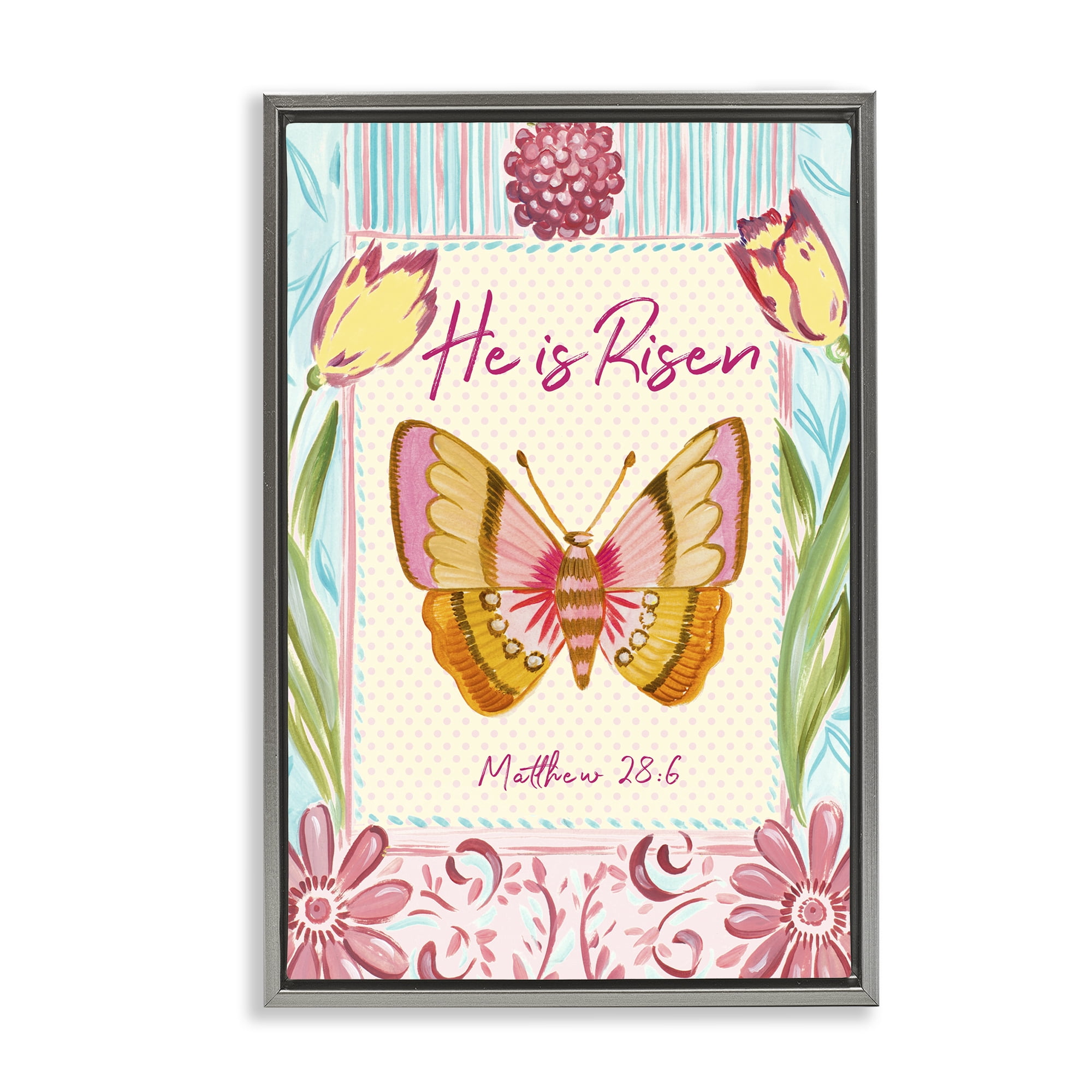 Stupell Industries He Is Risen with Butterfly Gray Framed Floater Canvas Wall Art, design by Ani Del Sol