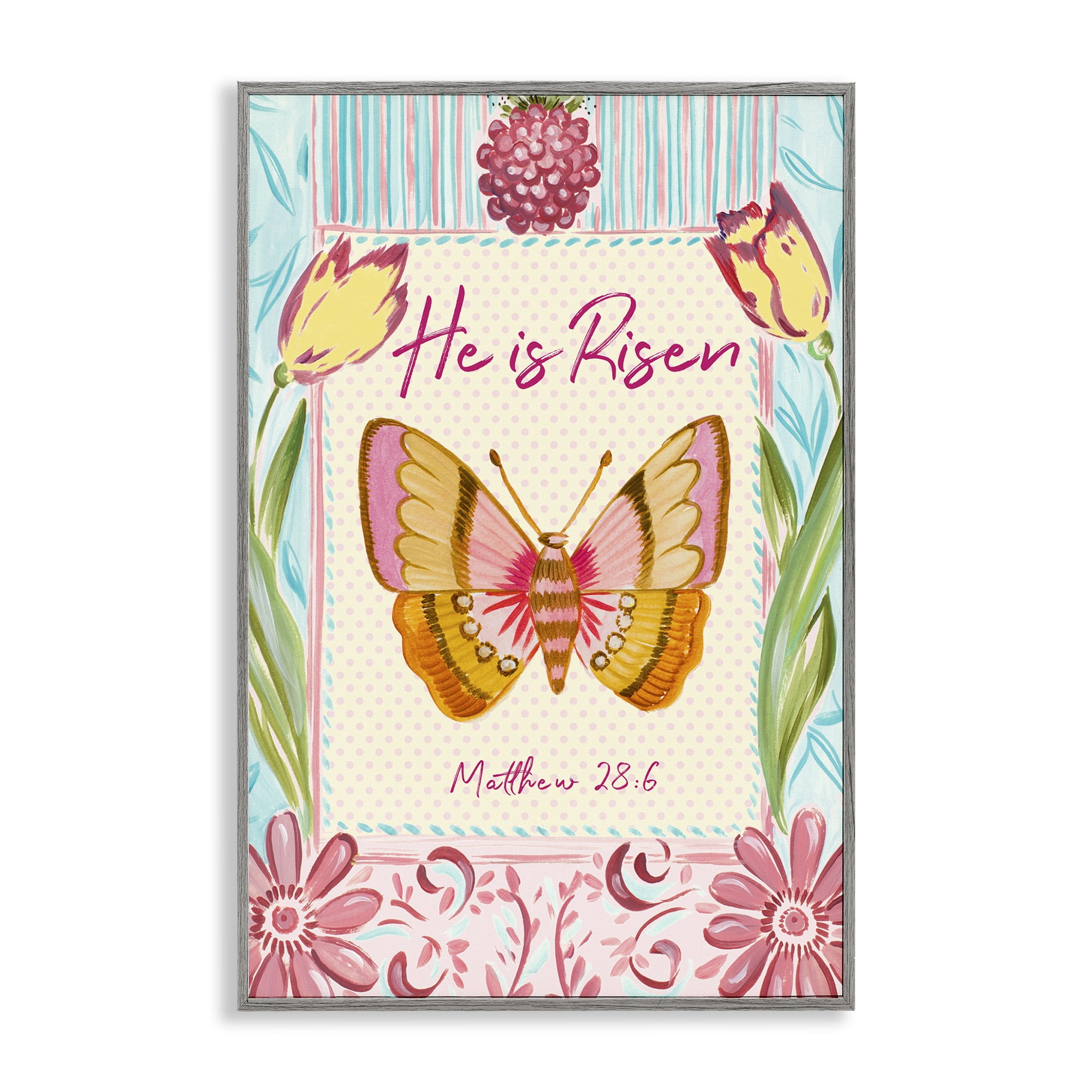 Stupell Industries He Is Risen with Butterfly Gray Framed Giclee Art, design by Ani Del Sol