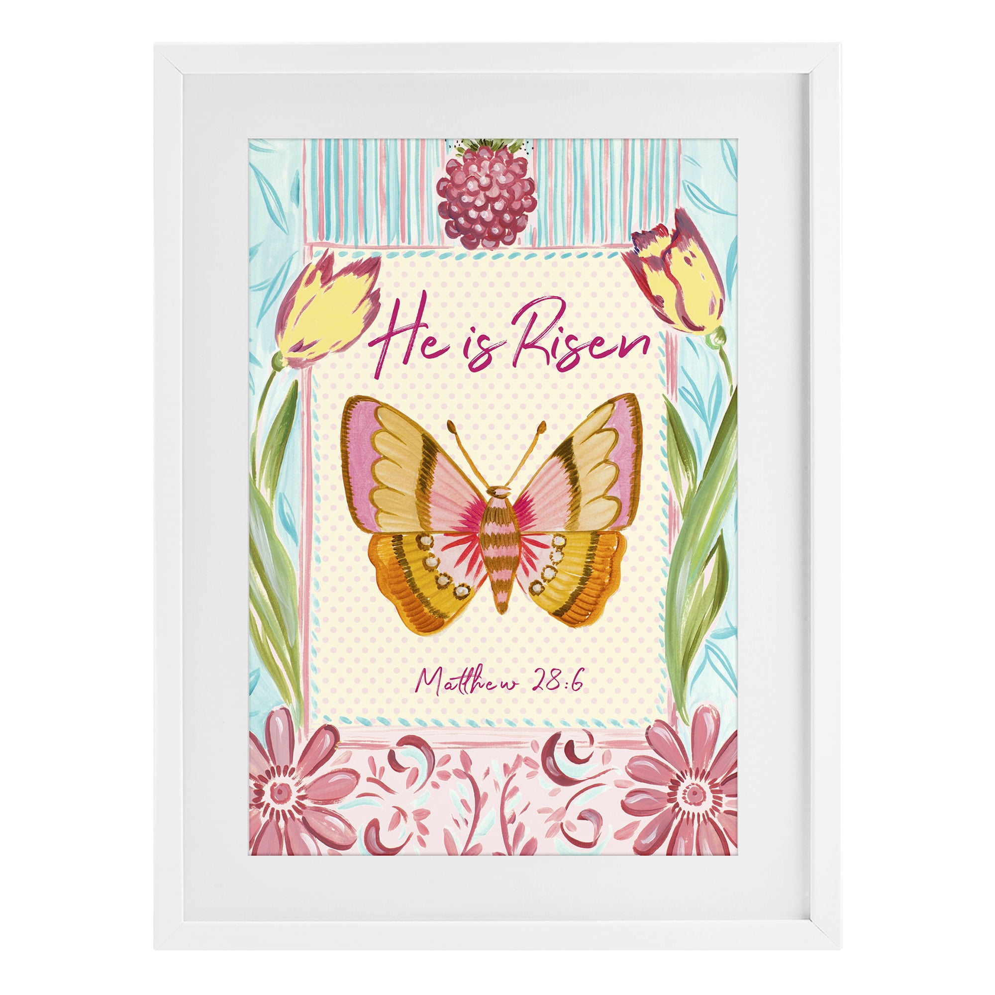 Stupell Industries He Is Risen with Butterfly White Framed Print Under Glass, design by Ani Del Sol