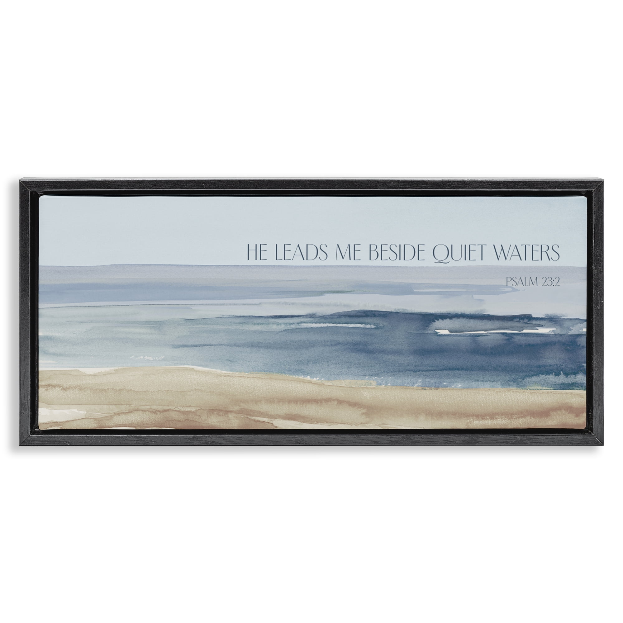 Stupell Industries He Leads Me Quiet Waters Black Framed Floater Canvas Wall Art, design by Lanie Loreth