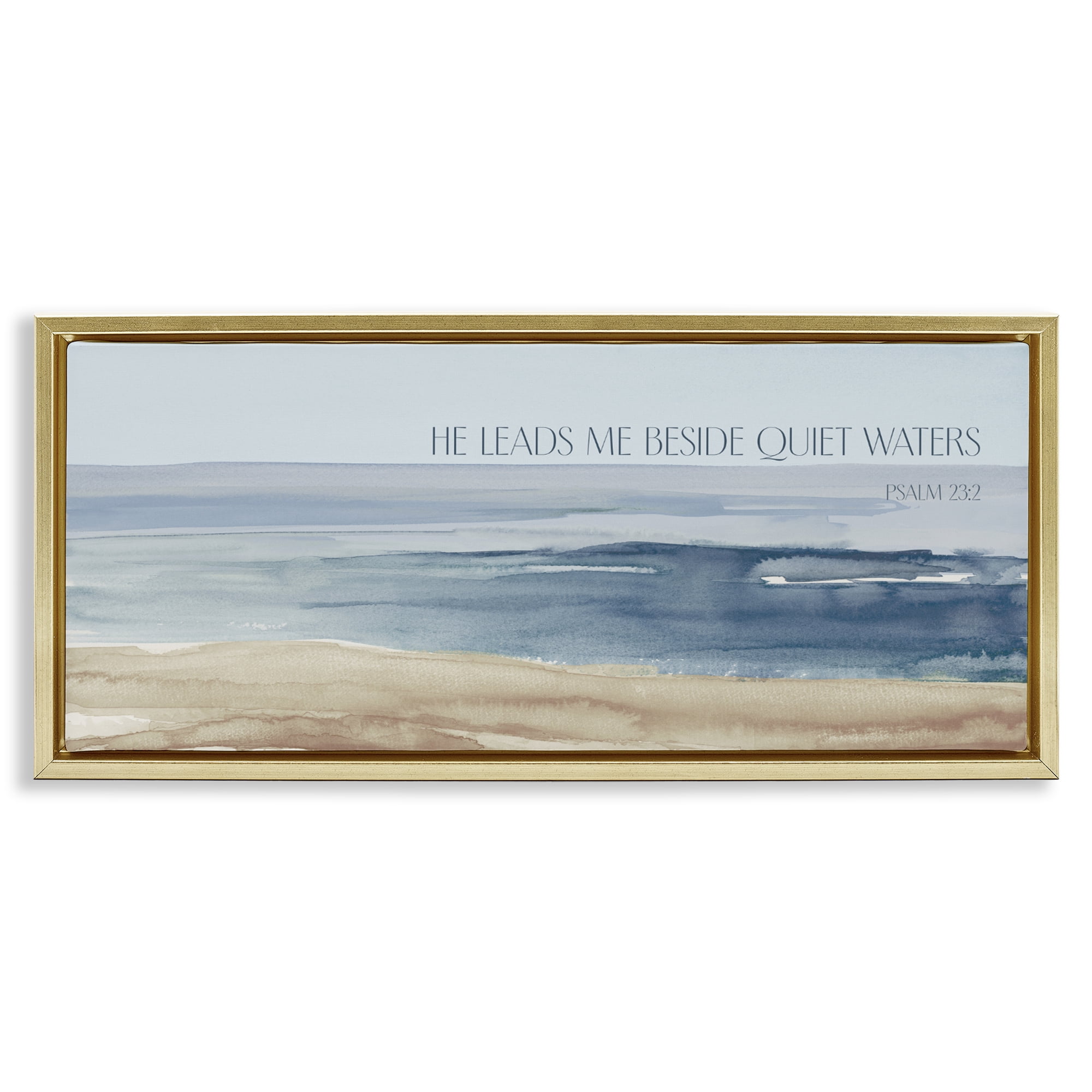 Stupell Industries He Leads Me Quiet Waters Gold Framed Floater Canvas Wall Art, design by Lanie Loreth