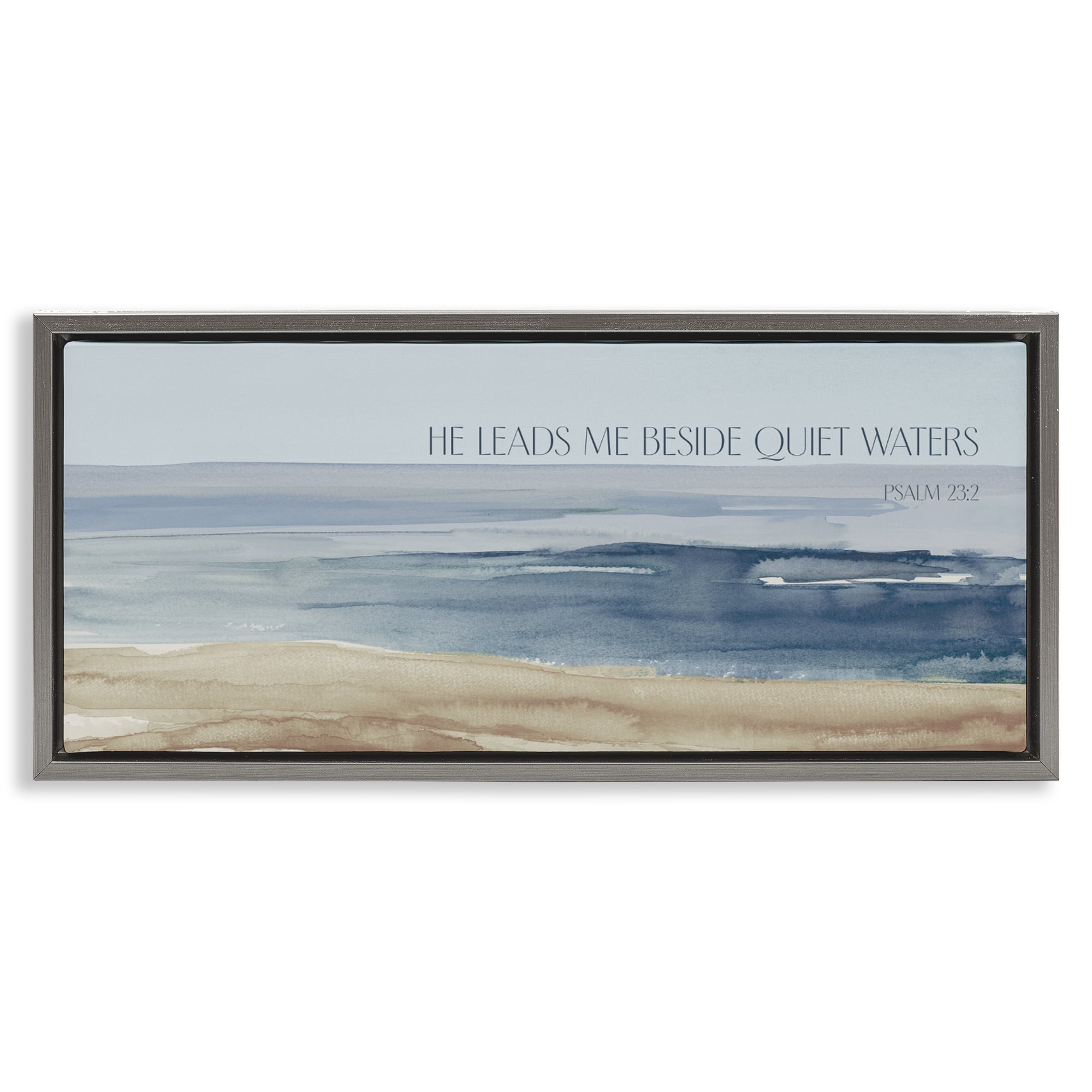 Stupell Industries He Leads Me Quiet Waters Gray Framed Floater Canvas Wall Art, design by Lanie Loreth