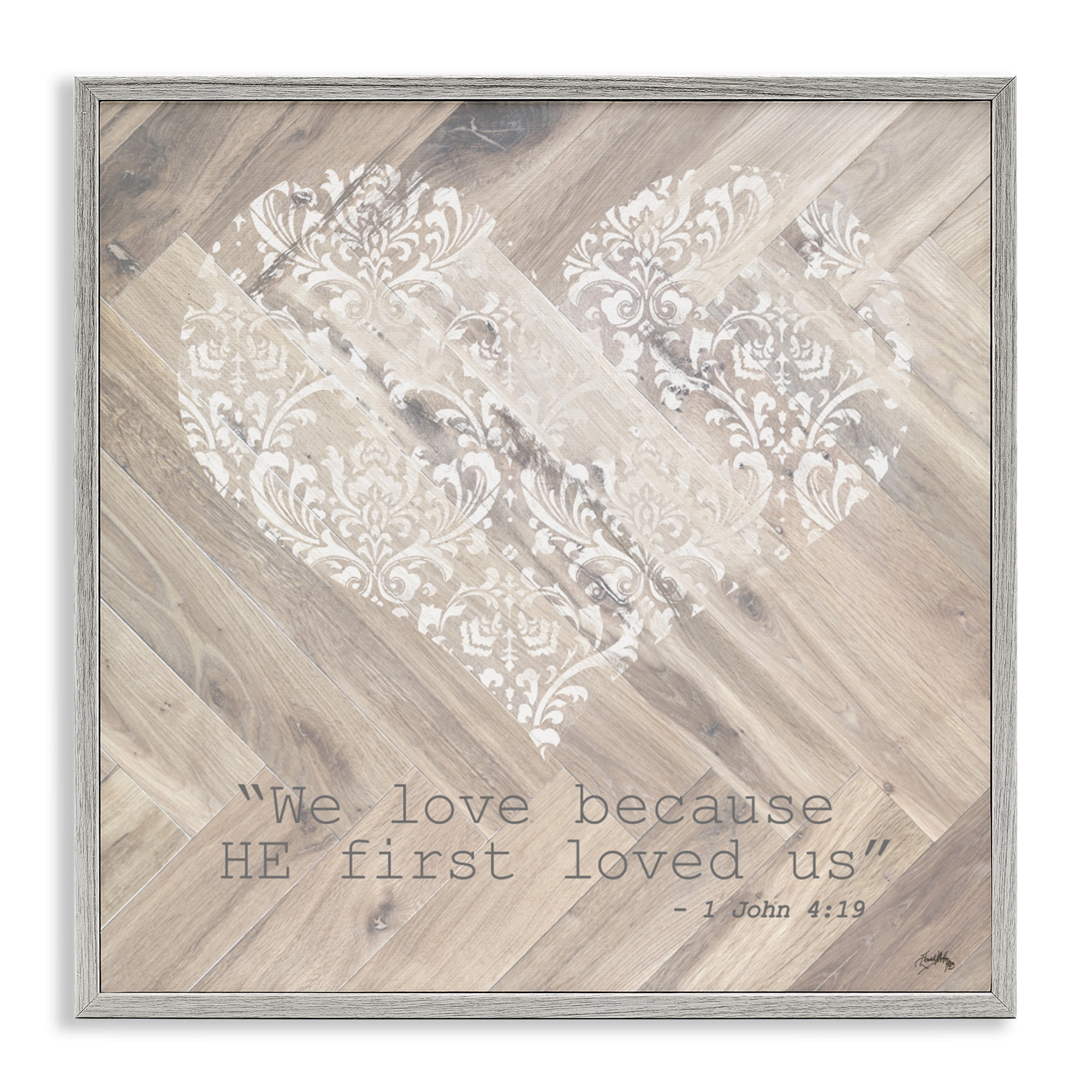 Stupell Industries He Loved Us First Gray Framed Giclee Art, design by Elizabeth Medley