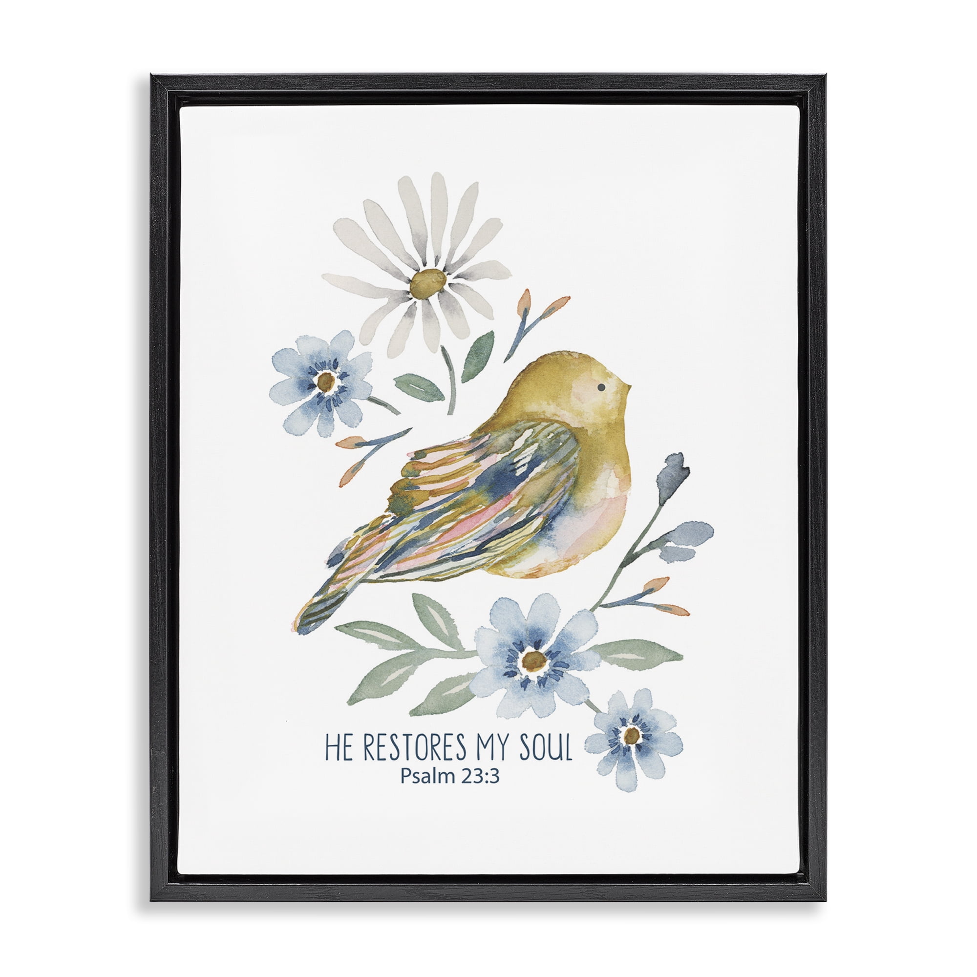 Stupell Industries He Restores My Soul Botanical & Floral Painting Black Floater Framed Art Print Wall Art, 25 x 31