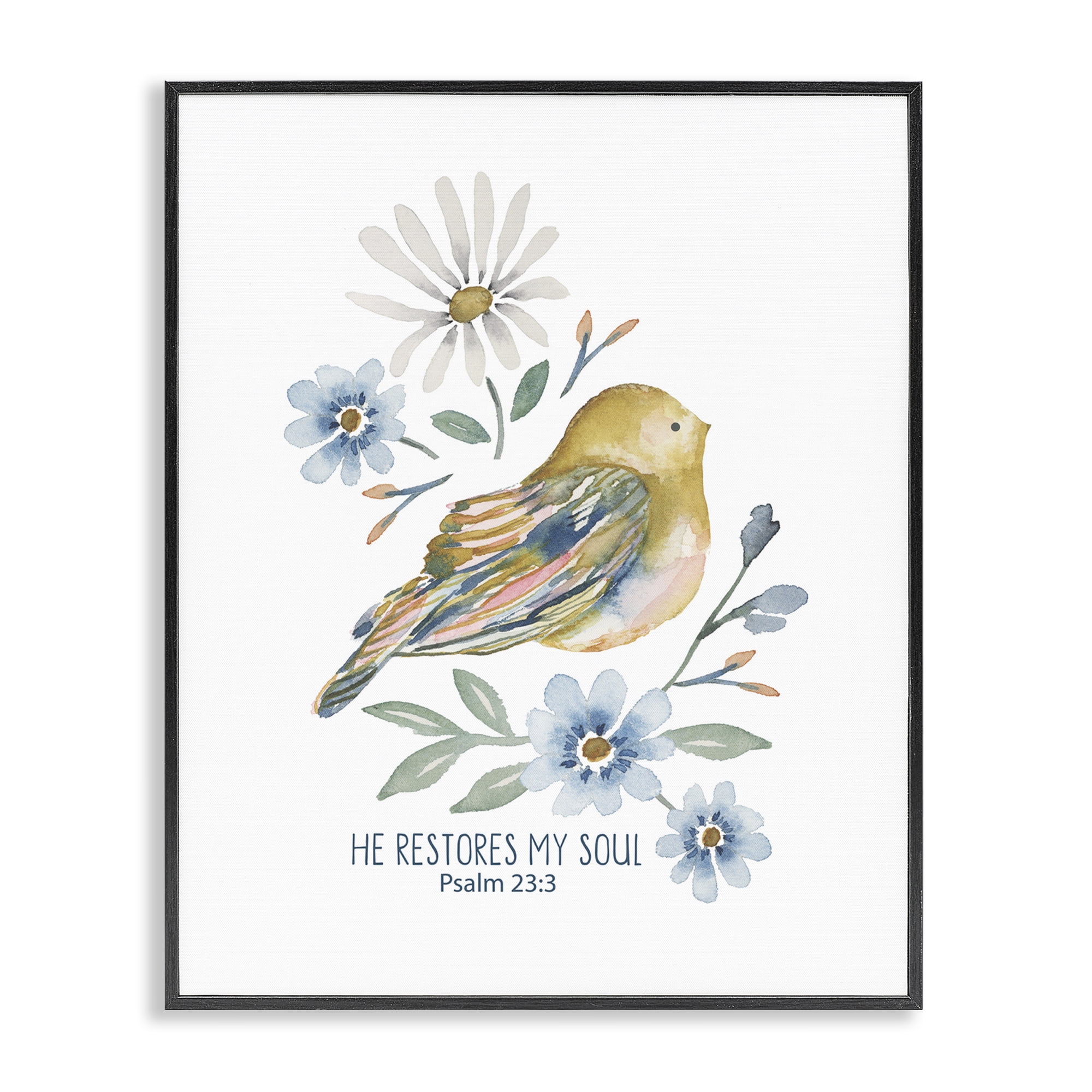 Stupell Industries He Restores My Soul Botanical & Floral Painting Black Framed Art Print Wall Art, 16 x 20