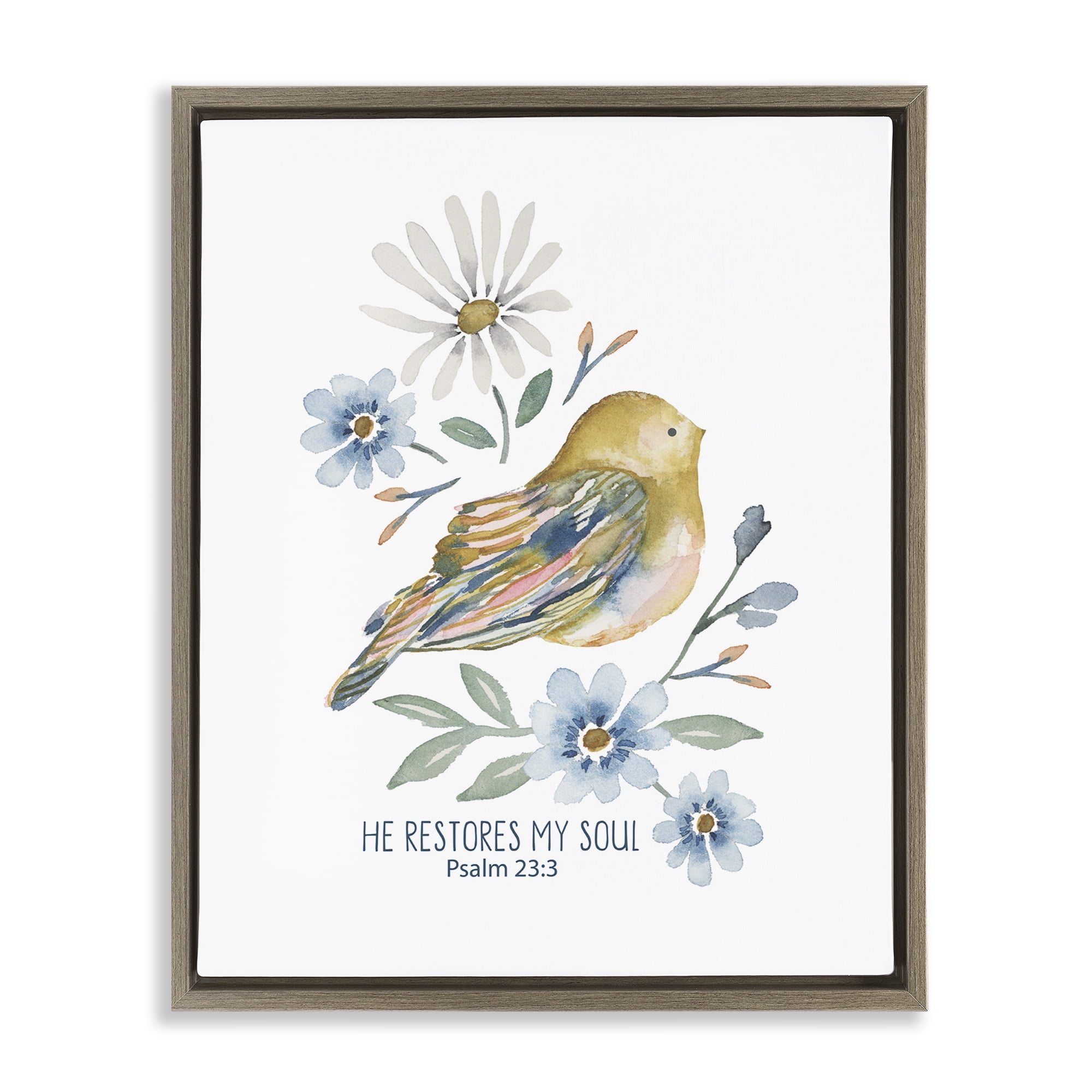 Stupell Industries He Restores My Soul Botanical & Floral Painting Brown Floater Framed Art Print Wall Art, 17 x 21