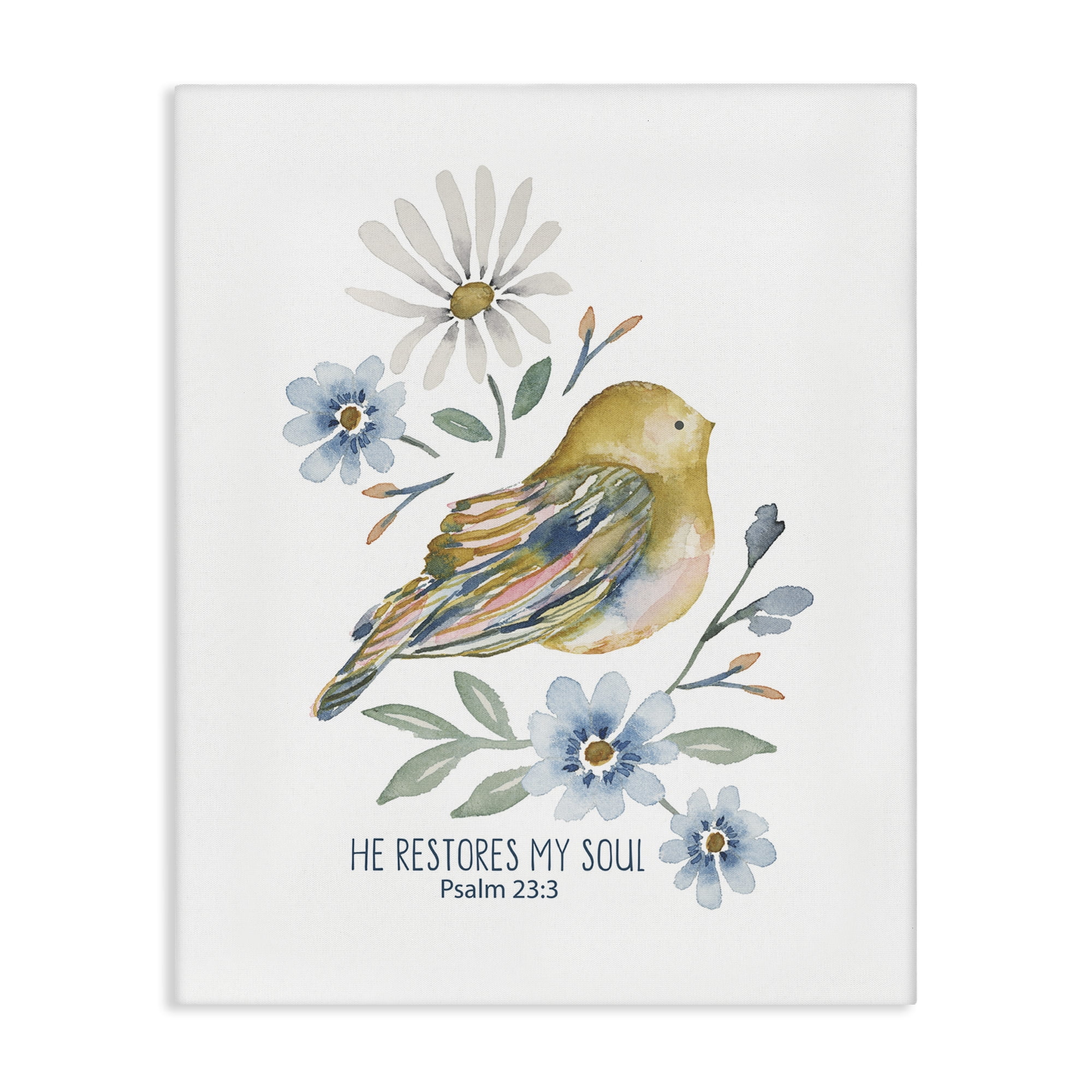 Stupell Industries He Restores My Soul Botanical & Floral Painting Gallery Wrapped Canvas Art Print Wall Art, 24 x 30