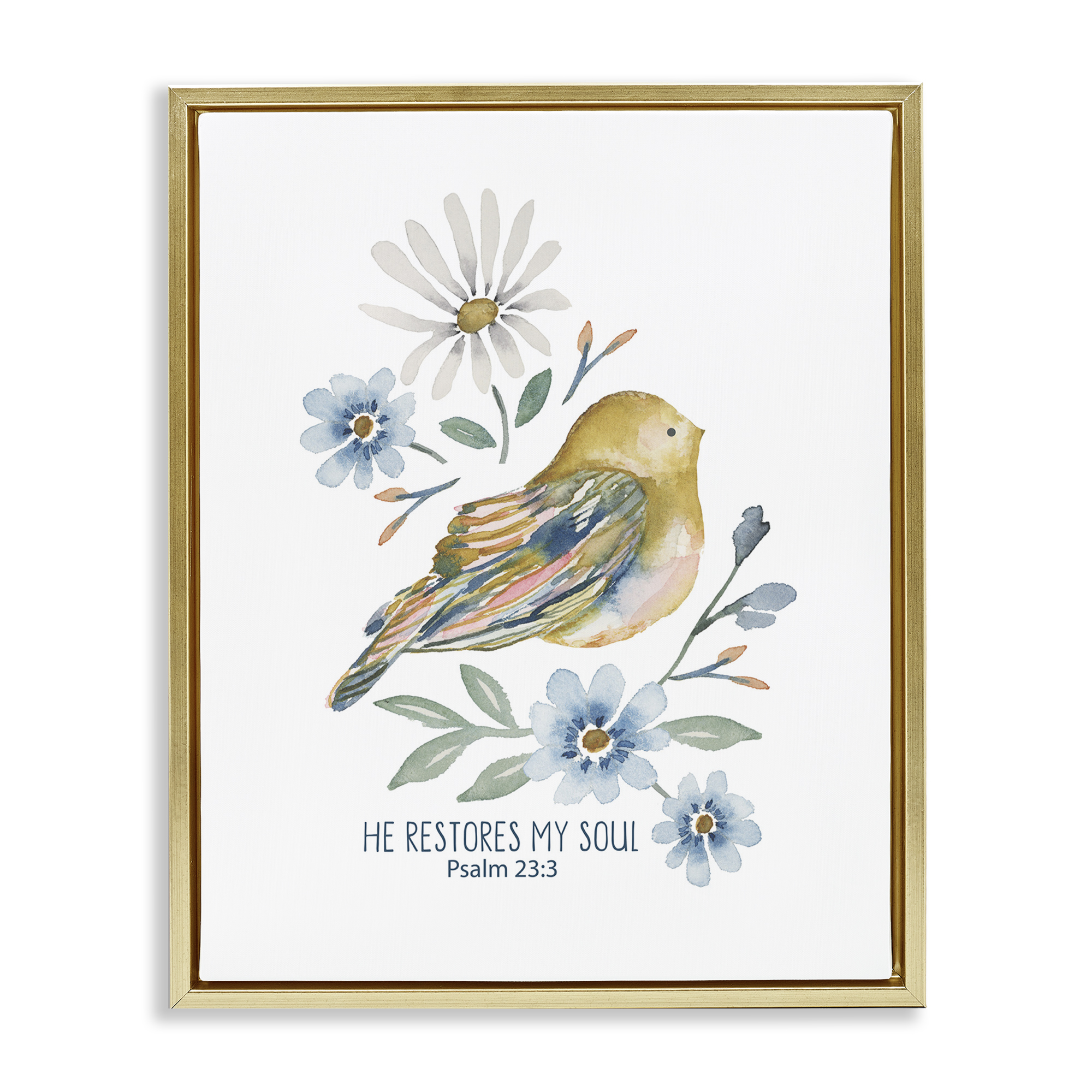 Stupell Industries He Restores My Soul Botanical & Floral Painting Gold Floater Framed Art Print Wall Art, 17 x 21