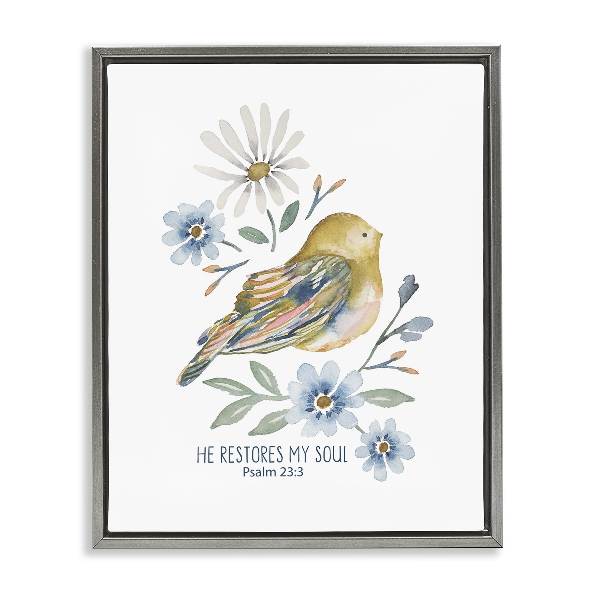 Stupell Industries He Restores My Soul Botanical & Floral Painting Gray Floater Framed Art Print Wall Art, 17 x 21