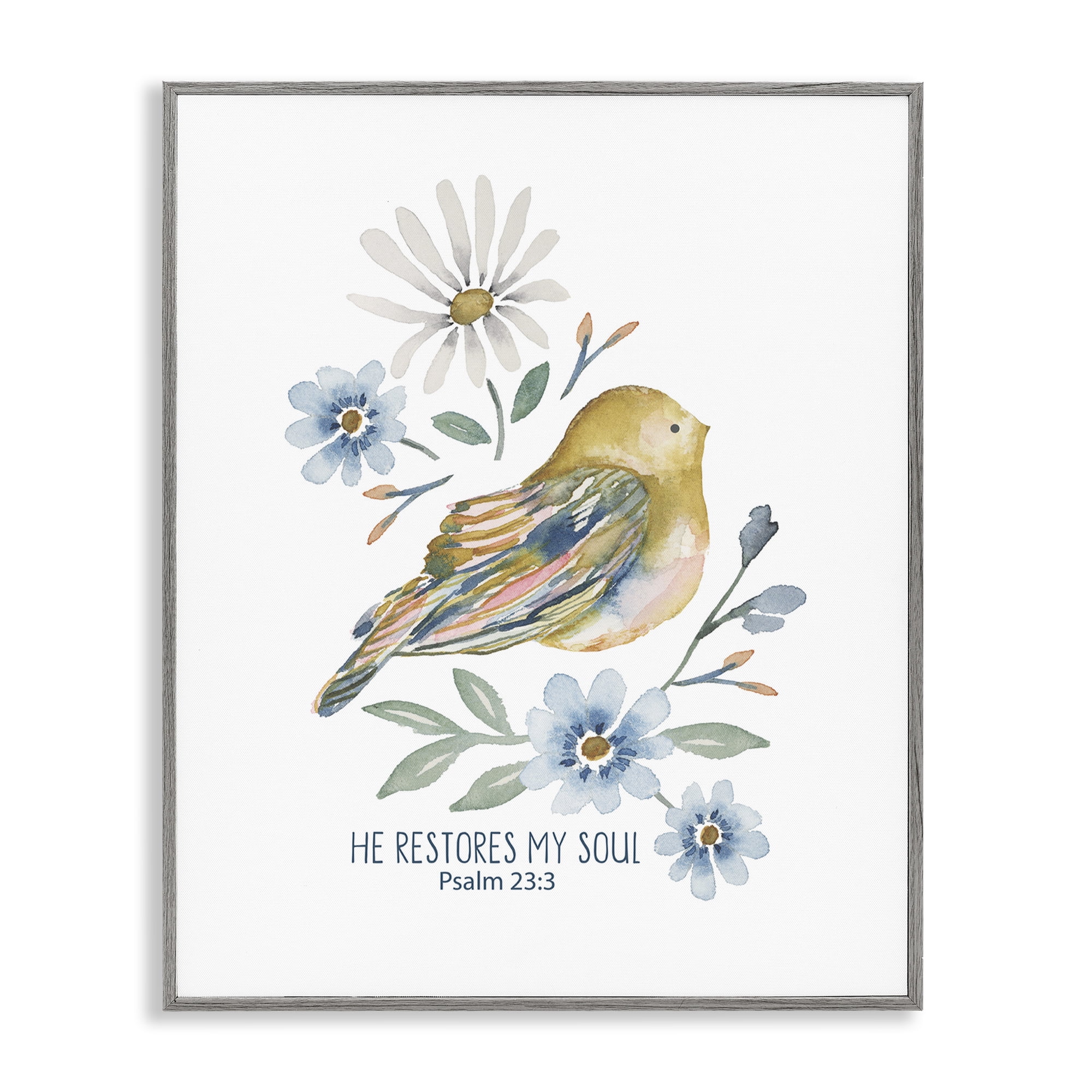 Stupell Industries He Restores My Soul Botanical & Floral Painting Gray Framed Art Print Wall Art, 24 x 30