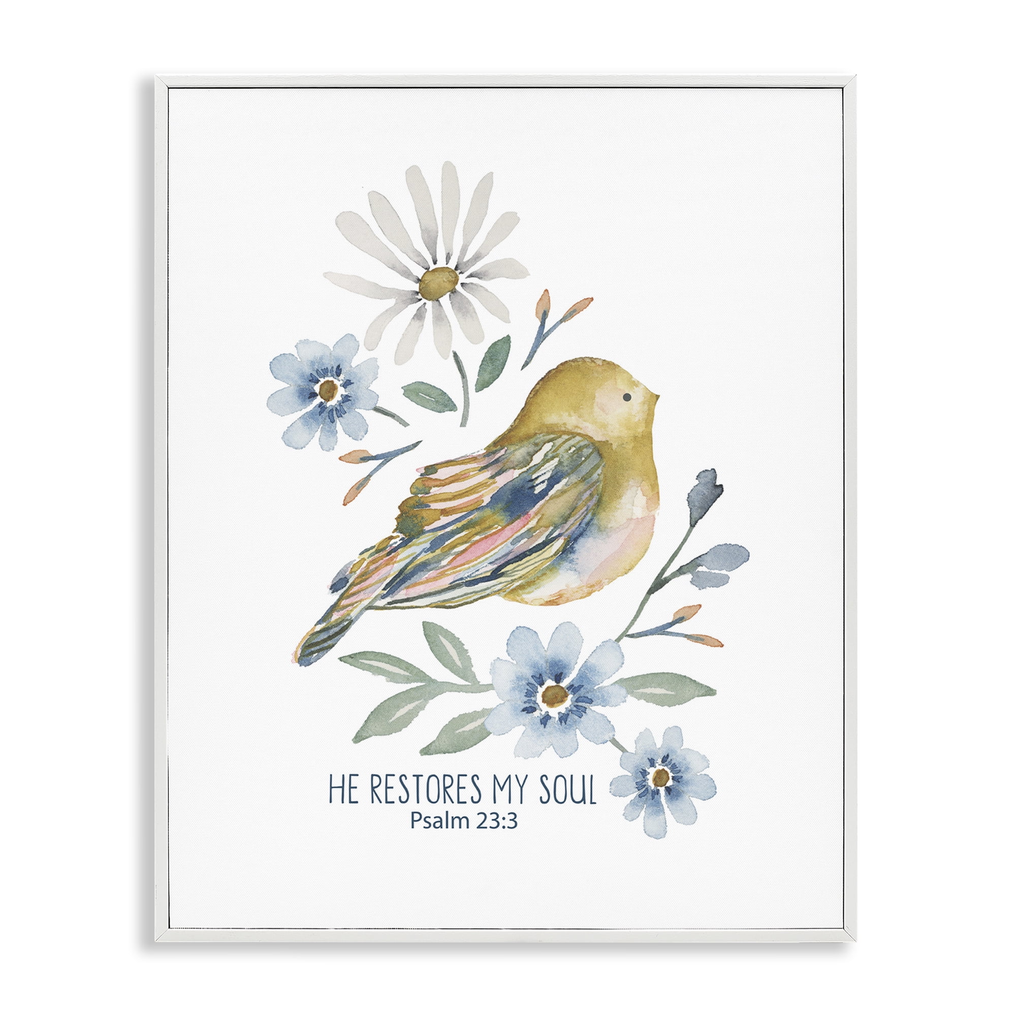 Stupell Industries He Restores My Soul Botanical & Floral Painting White Framed Art Print Wall Art, 16 x 20