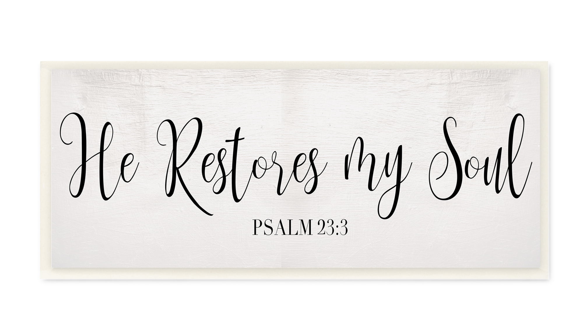 Stupell Industries He Stores My Soul Phrase Charming Cursive Typography Wall Plaque, 7 x 17, Design by Daphne Polselli