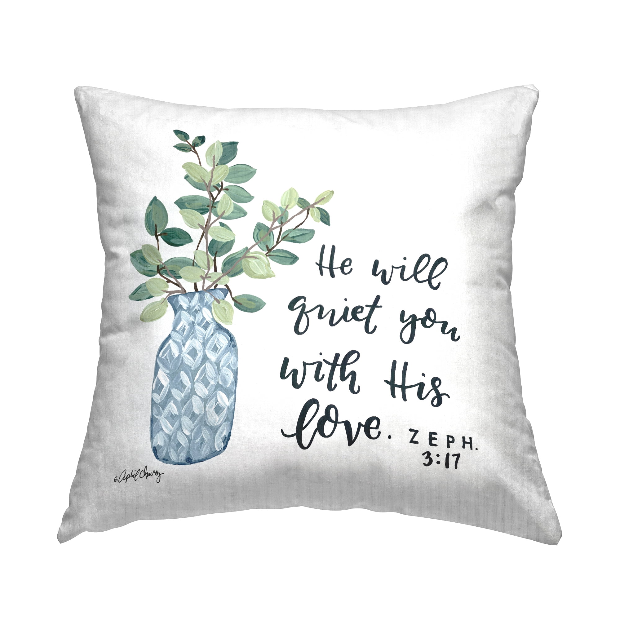 Stupell Industries He Will Quiet You Religious Faith Bouquet Design by April Chavez Throw Pillow