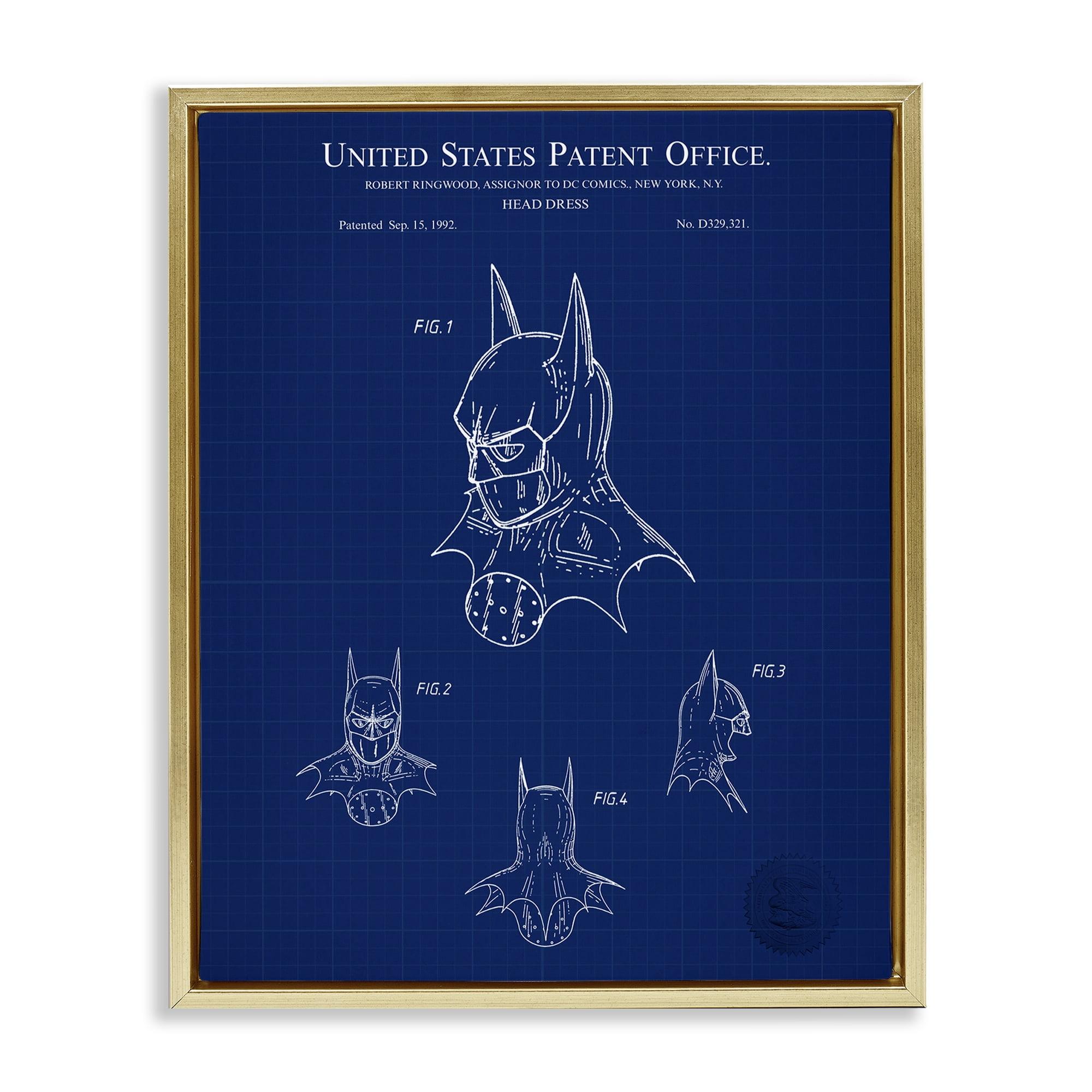 Stupell Industries Head Dress Blueprint Novelty Painting Gold Floater Framed Art Print Wall Art, 25 x 31