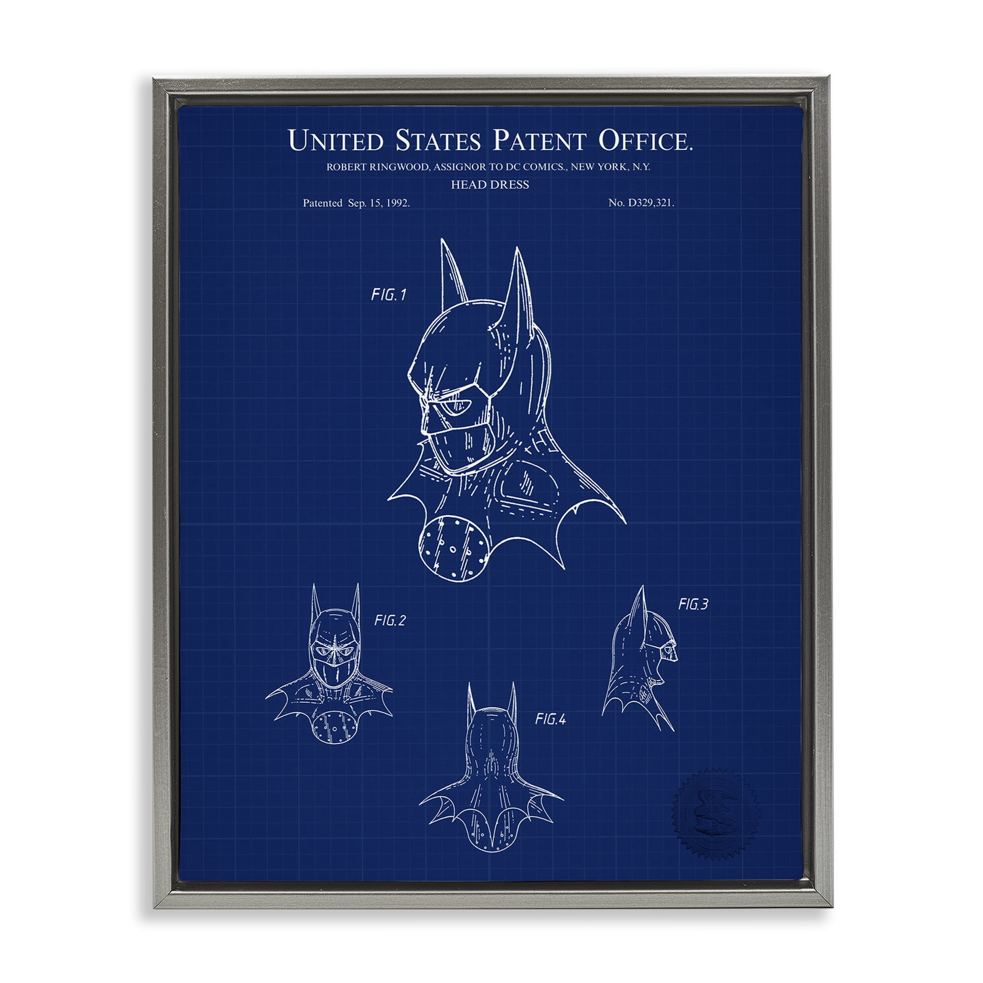 Stupell Industries Head Dress Blueprint Novelty Painting Gray Floater Framed Art Print Wall Art, 25 x 31