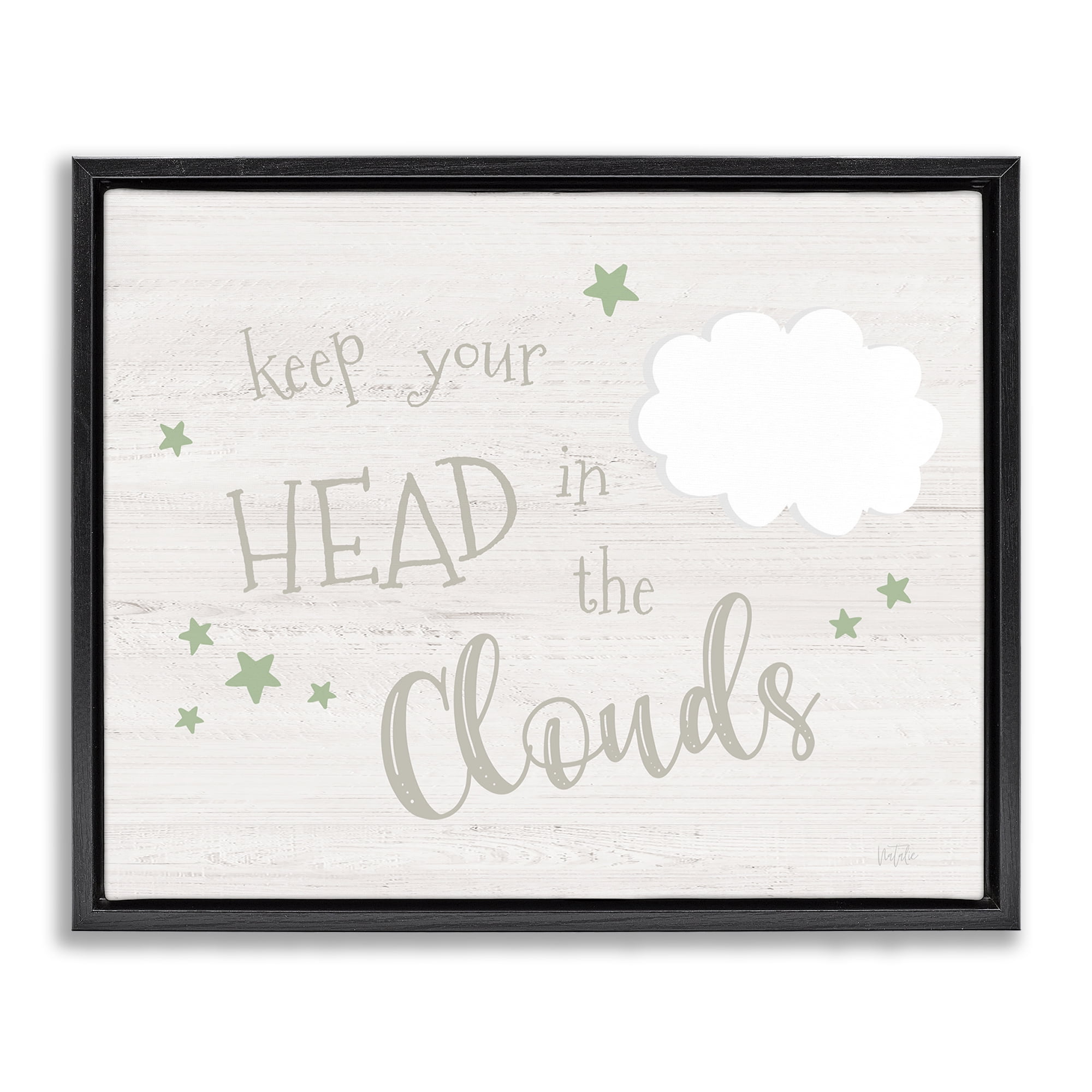 Stupell Industries Head in Clouds Phrase Landscape & Nature Painting Black Floater Framed Canvas Art Print Wall Art, 31 x 25
