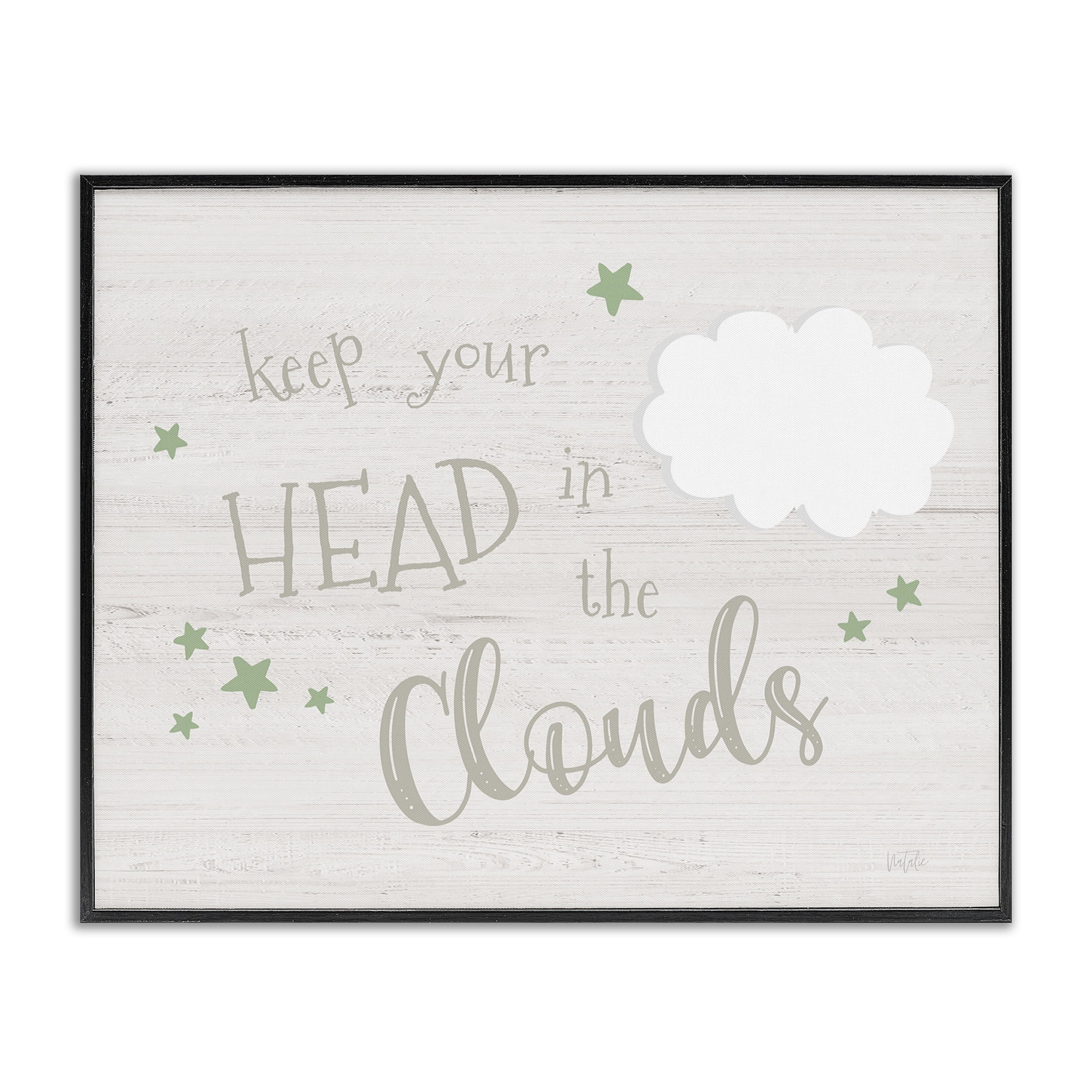 Stupell Industries Head in Clouds Phrase Landscape & Nature Painting Black Framed Art Print Wall Art, 14 x 11
