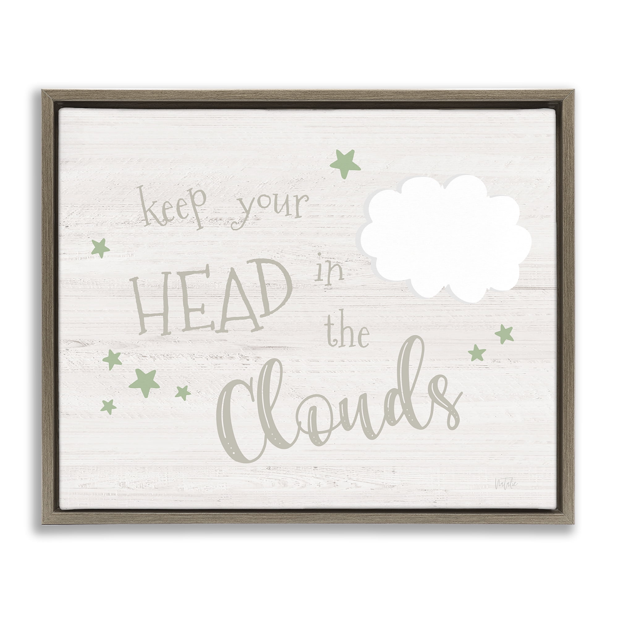 Stupell Industries Head in Clouds Phrase Landscape & Nature Painting Brown Floater Framed Canvas Art Print Wall Art, 31 x 25