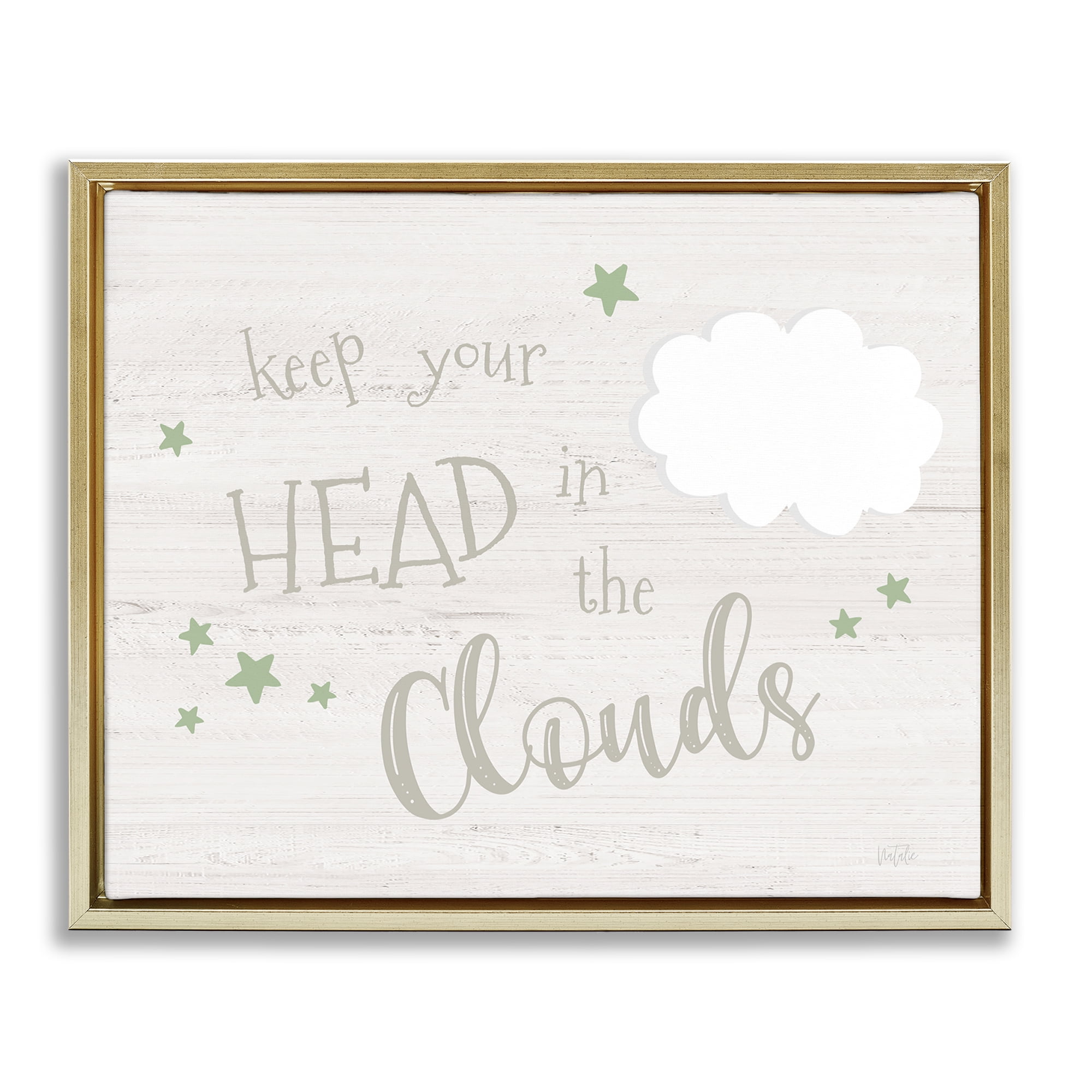 Stupell Industries Head in Clouds Phrase Landscape & Nature Painting Gold Floater Framed Canvas Art Print Wall Art, 21 x 17