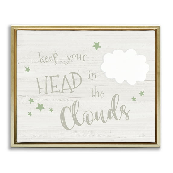 Stupell Industries Head in Clouds Phrase Landscape & Nature Painting Gold Floater Framed Canvas Art Print Wall Art, 31 x 25