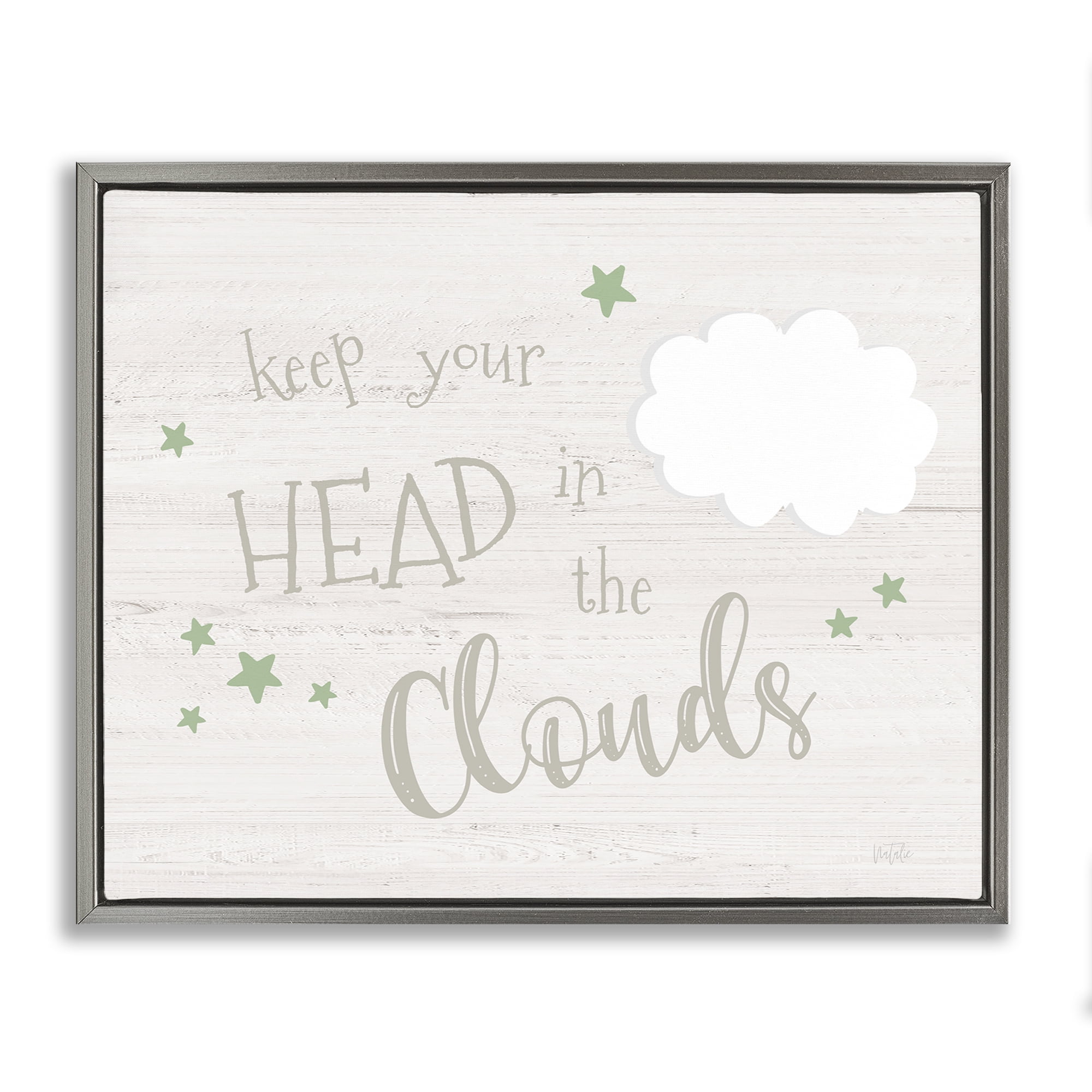 Stupell Industries Head in Clouds Phrase Landscape & Nature Painting Gray Floater Framed Canvas Art Print Wall Art, 31 x 25