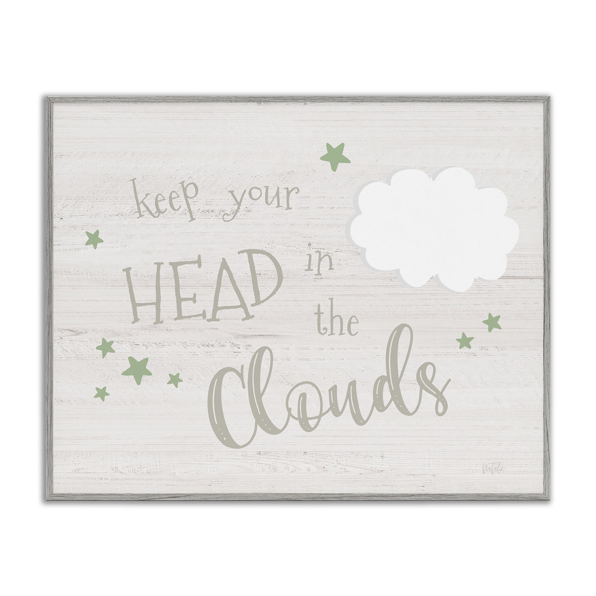 Stupell Industries Head in Clouds Phrase Landscape & Nature Painting Gray Framed Art Print Wall Art, 30 x 24