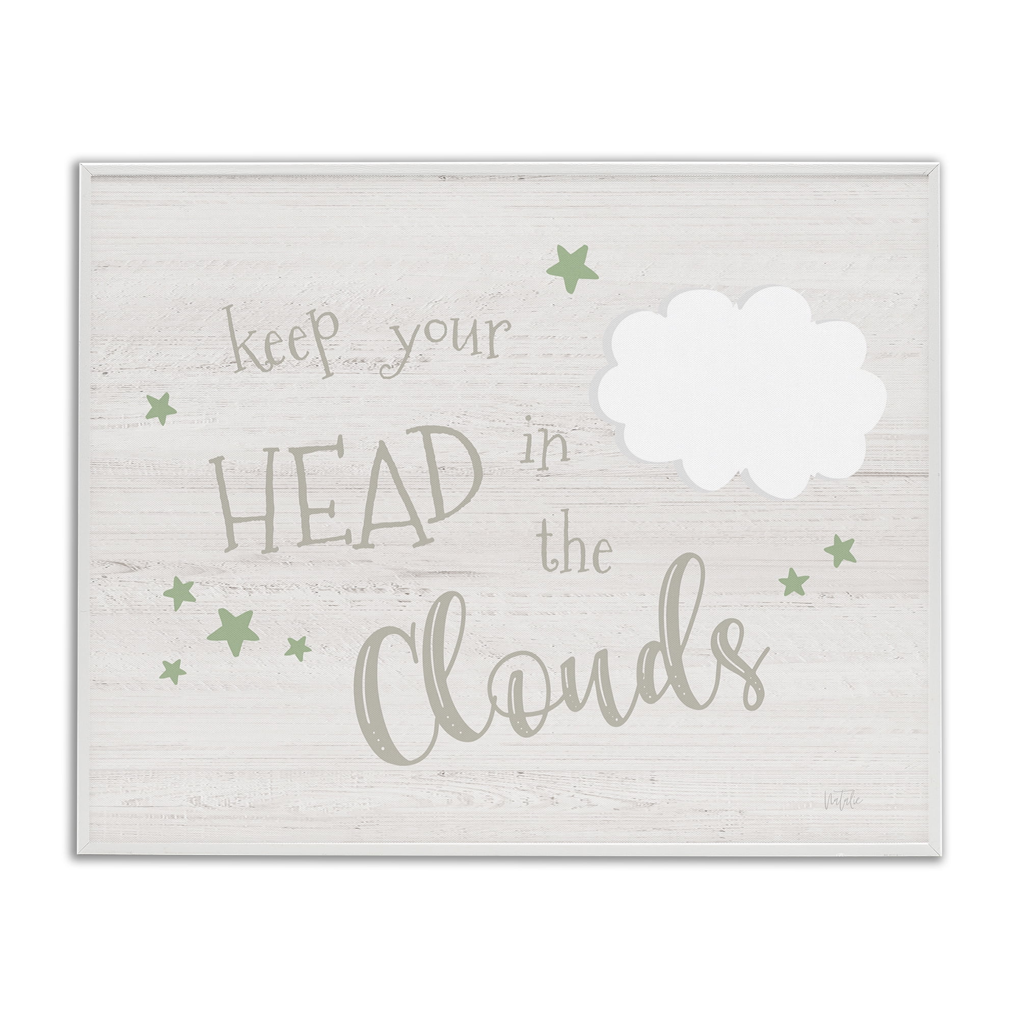 Stupell Industries Head in Clouds Phrase Landscape & Nature Painting White Framed Art Print Wall Art, 30 x 24