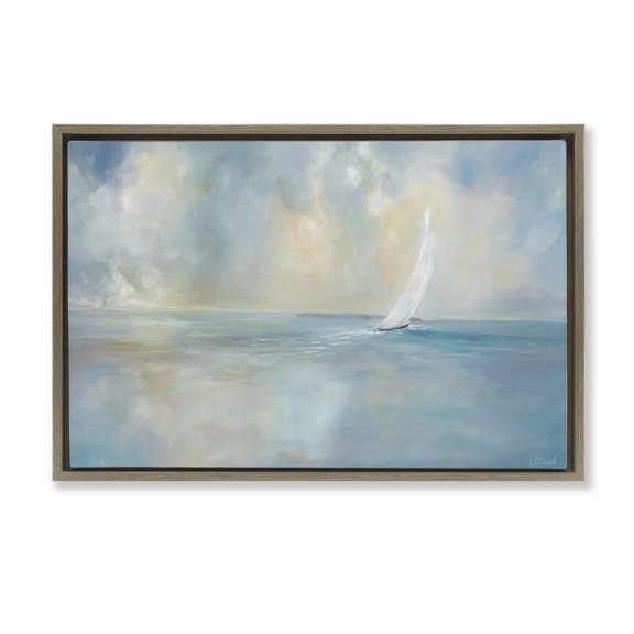 Stupell Industries Heading Out Sailboat Brown Framed Floater Canvas Wall Art design by Joanne Parent, 21 x 31