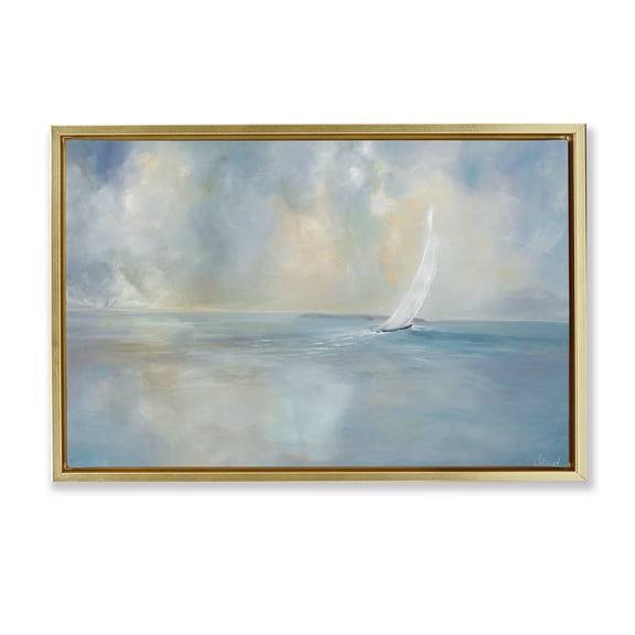 Stupell Industries Heading Out Sailboat Gold Framed Floater Canvas Wall Art design by Joanne Parent, 21 x 31
