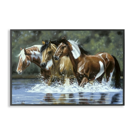 Stupell Industries Heading Upstream Horses Animals & Insects Painting Black Framed Art Print Wall Art, 18 x 12