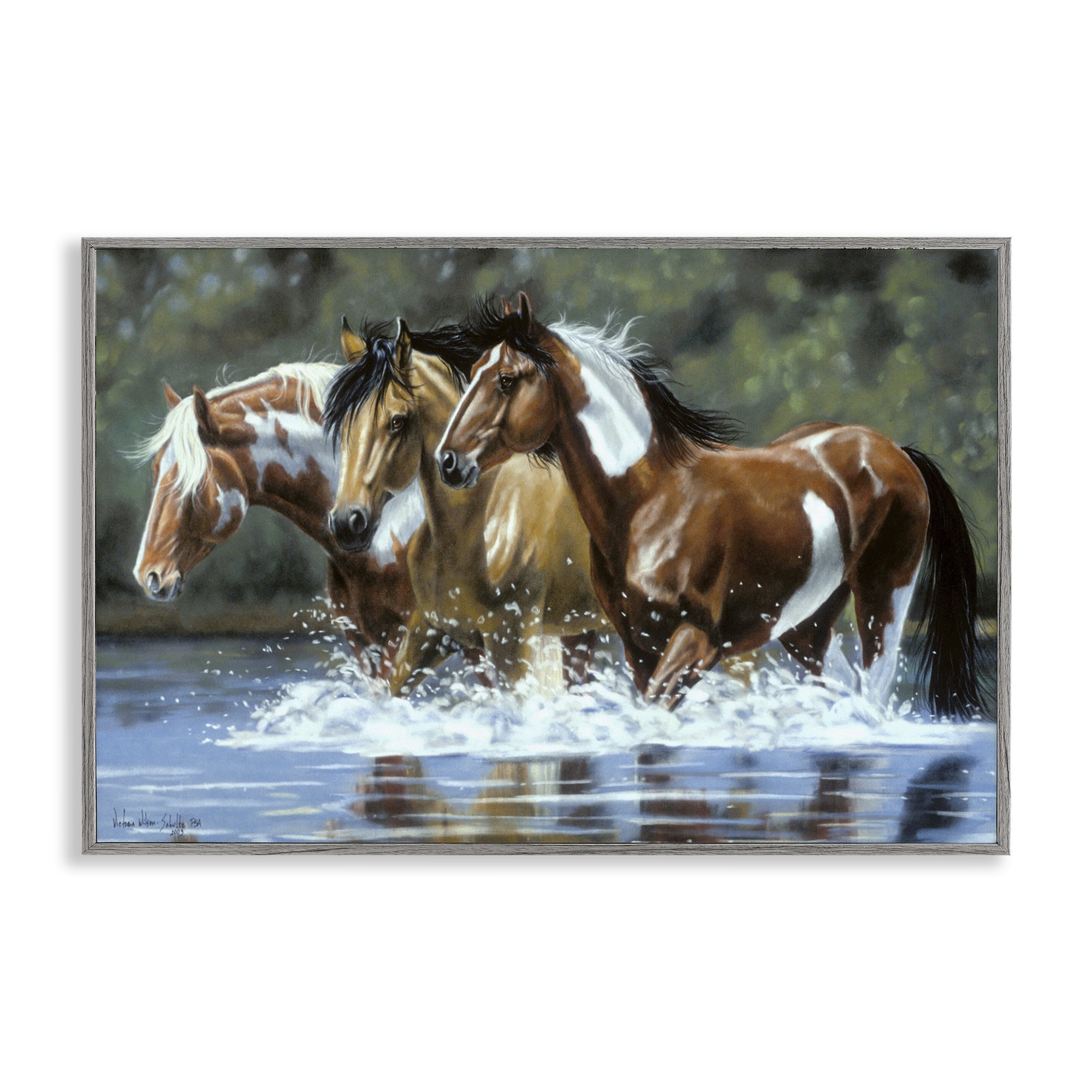 Stupell Industries Heading Upstream Horses Animals & Insects Painting Gray Framed Art Print Wall Art, 18 x 12