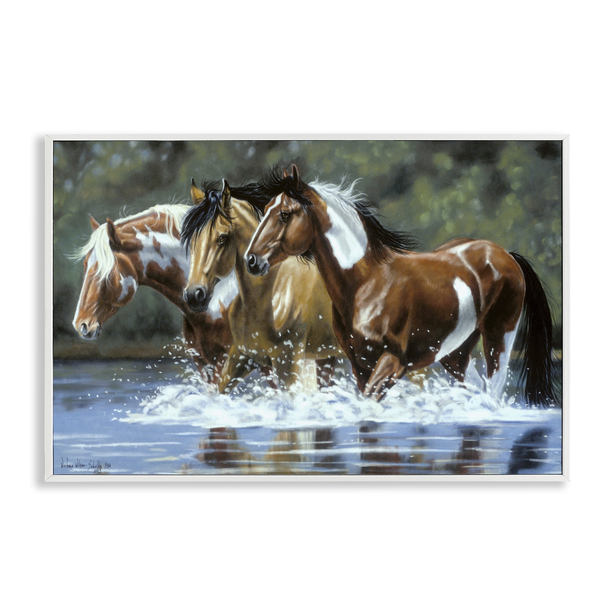 Stupell Industries Heading Upstream Horses Animals & Insects Painting White Framed Art Print Wall Art, 18 x 12