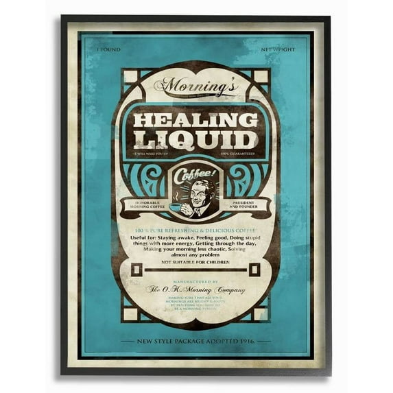 Stupell Industries Healing Liquid Coffee Vintage Comic Book Blue Design Framed Wall Art by Ester Kay