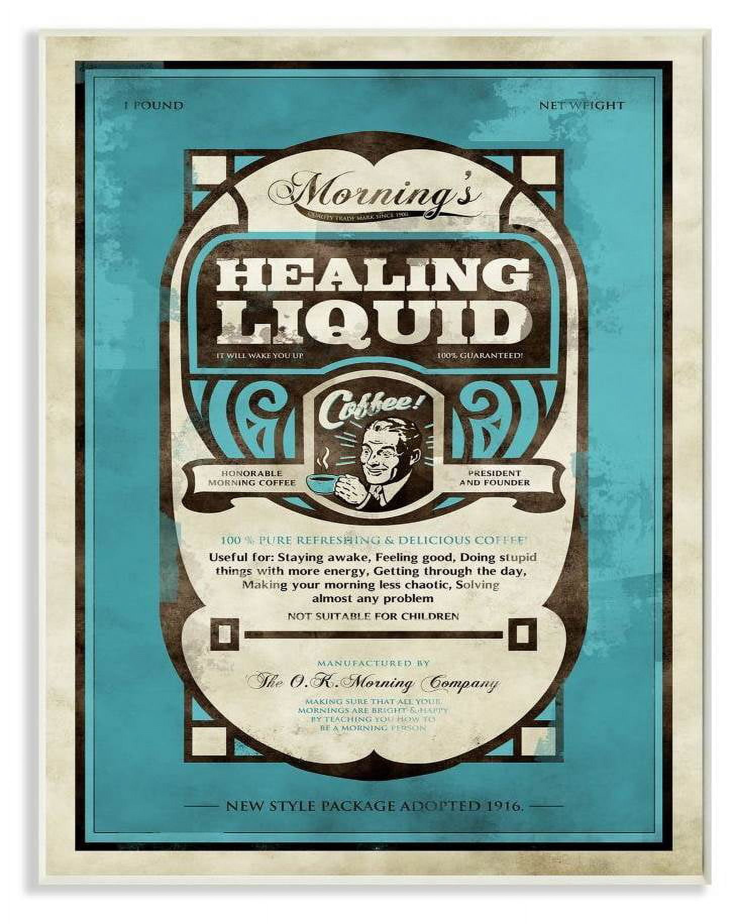 Stupell Industries Healing Liquid Coffee Vintage Comic Book Blue Design Wall Plaque by Ester Kay