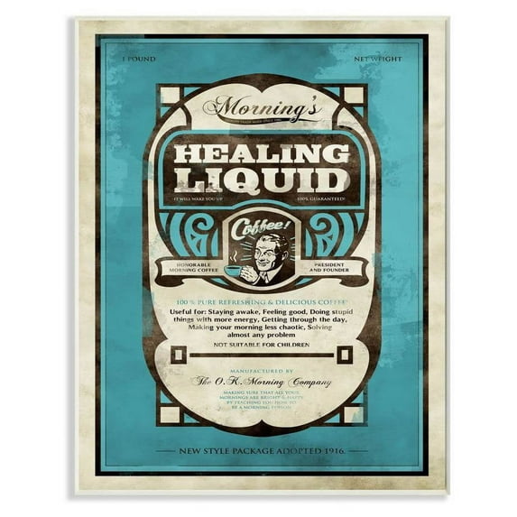 Stupell Industries Healing Liquid Coffee Vintage Comic Book Blue Design Wall Plaque by Ester Kay