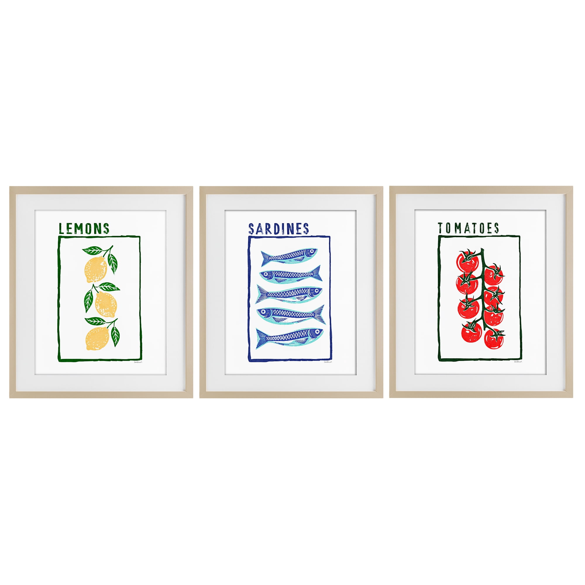 Stupell Industries Healthy Summer Foods 3 Piece Birch Framed Print Under Glass Set, design by Amanda Greenwood