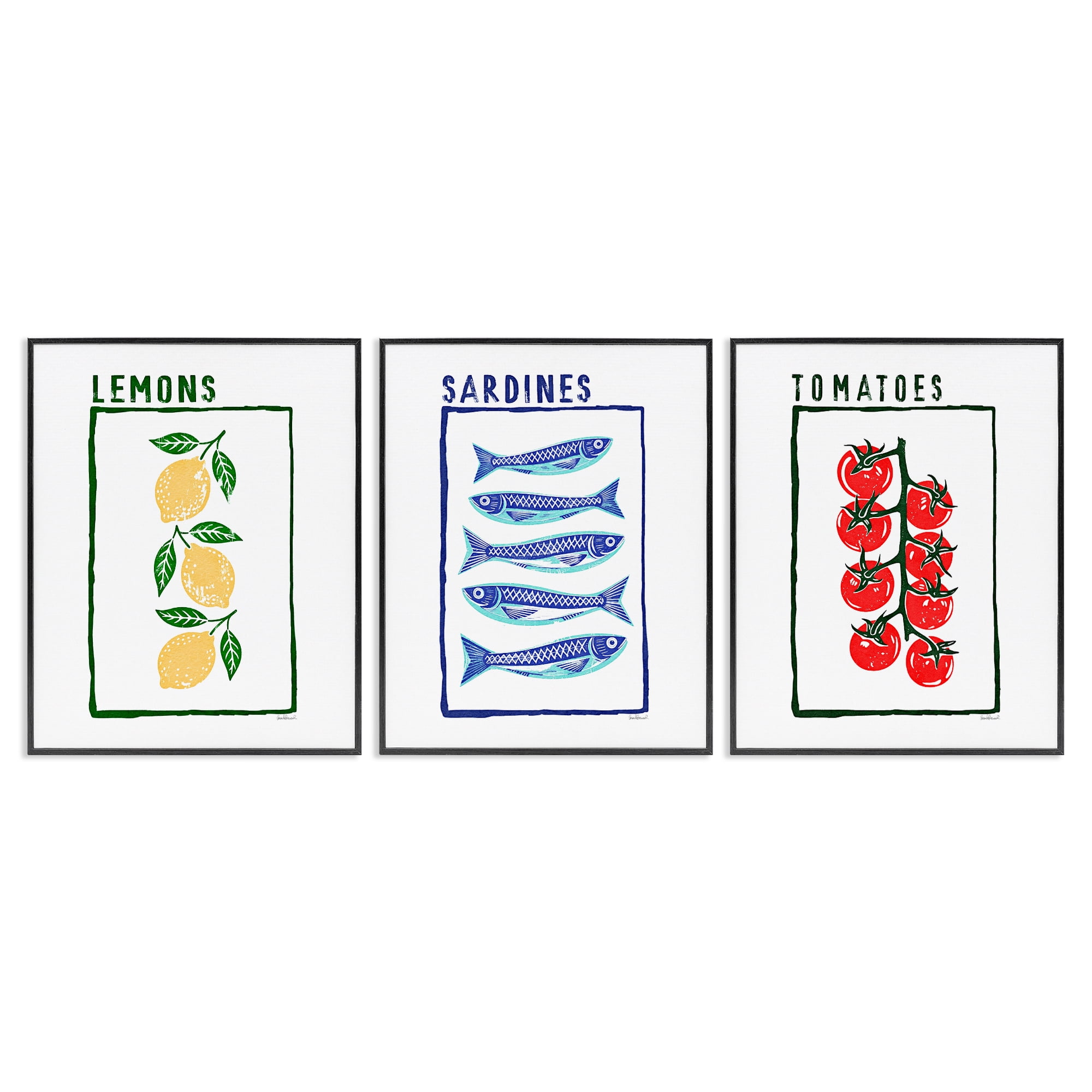 Stupell Industries Healthy Summer Foods 3 Piece Black Framed Giclee Art Set, design by Amanda Greenwood
