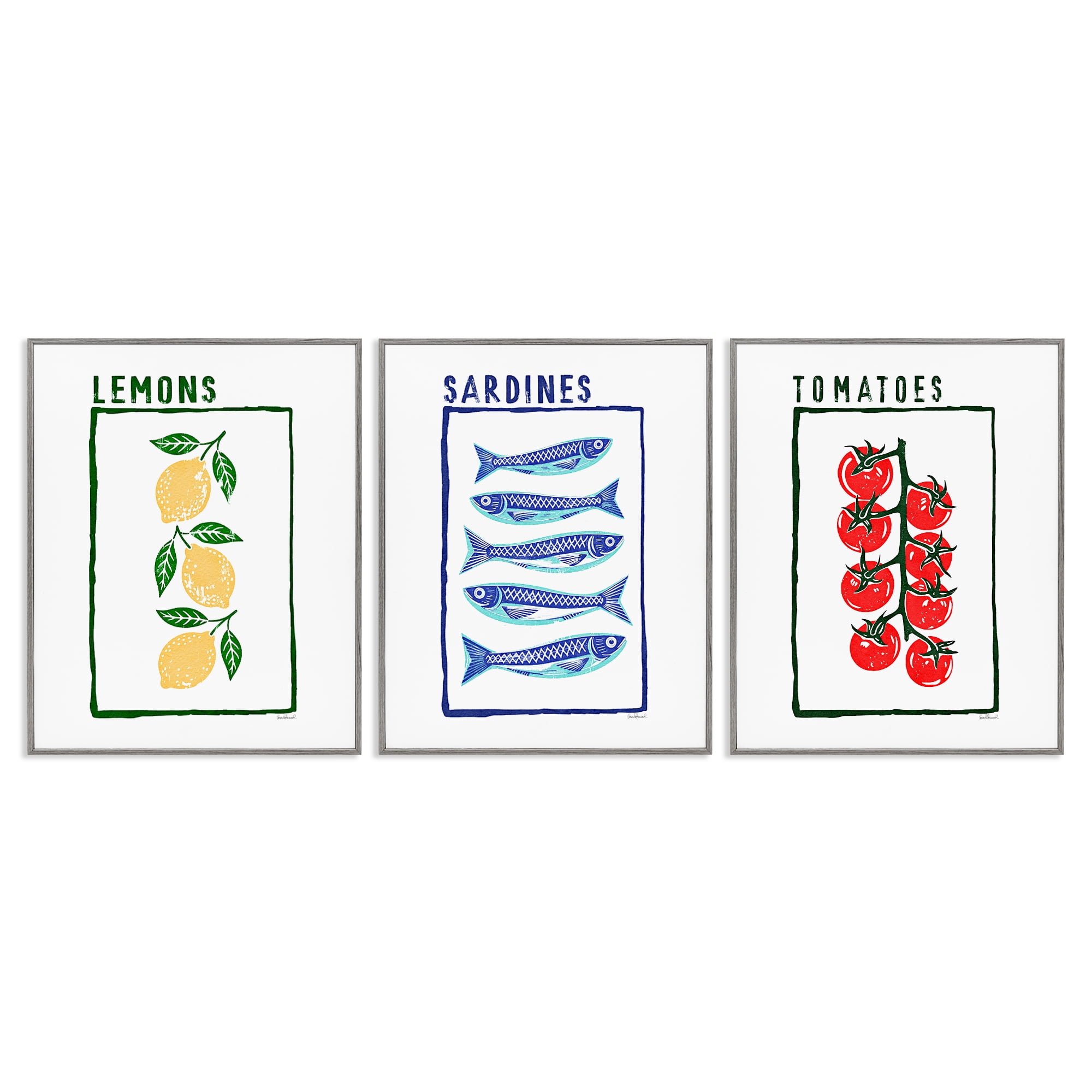 Stupell Industries Healthy Summer Foods 3 Piece Gray Framed Giclee Art Set, design by Amanda Greenwood