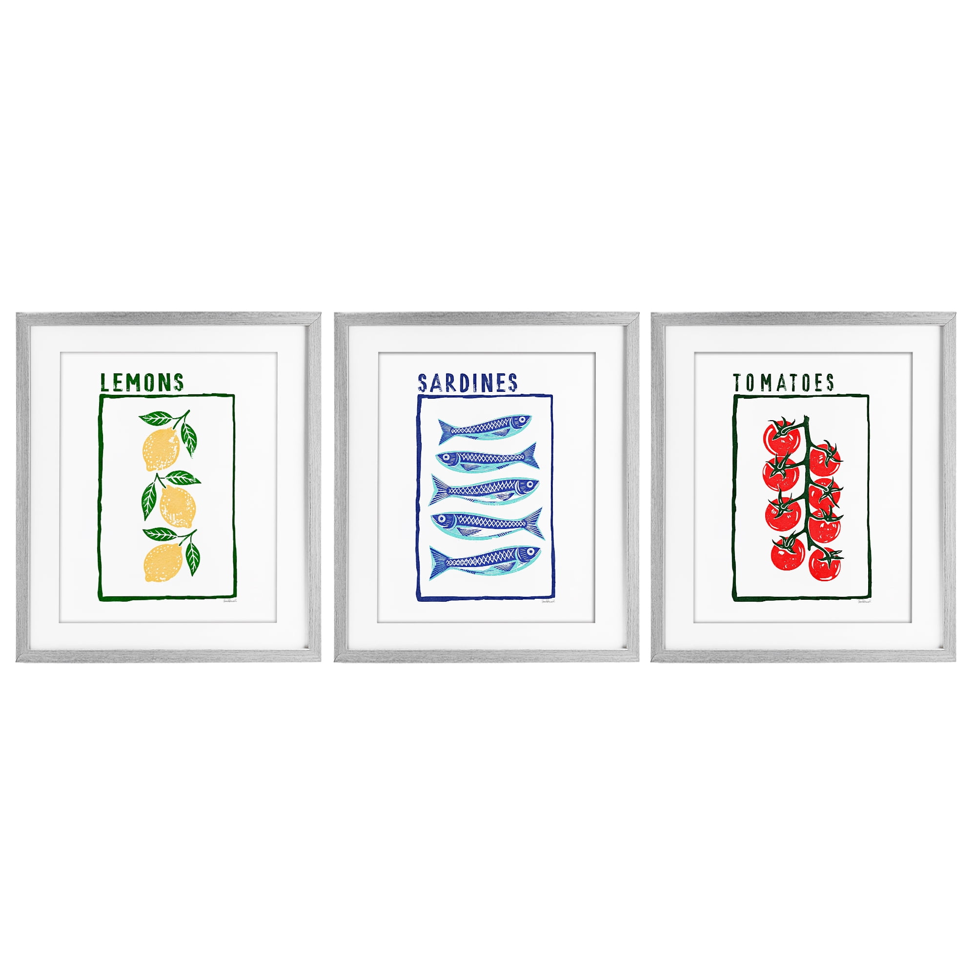Stupell Industries Healthy Summer Foods 3 Piece Gray Framed Print Under Glass Set, design by Amanda Greenwood