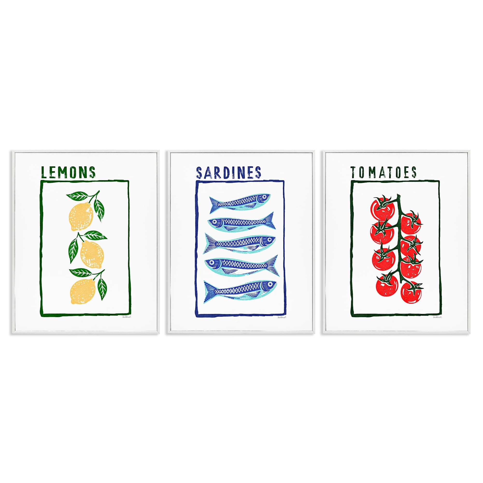 Stupell Industries Healthy Summer Foods 3 Piece White Framed Giclee Art Set, design by Amanda Greenwood